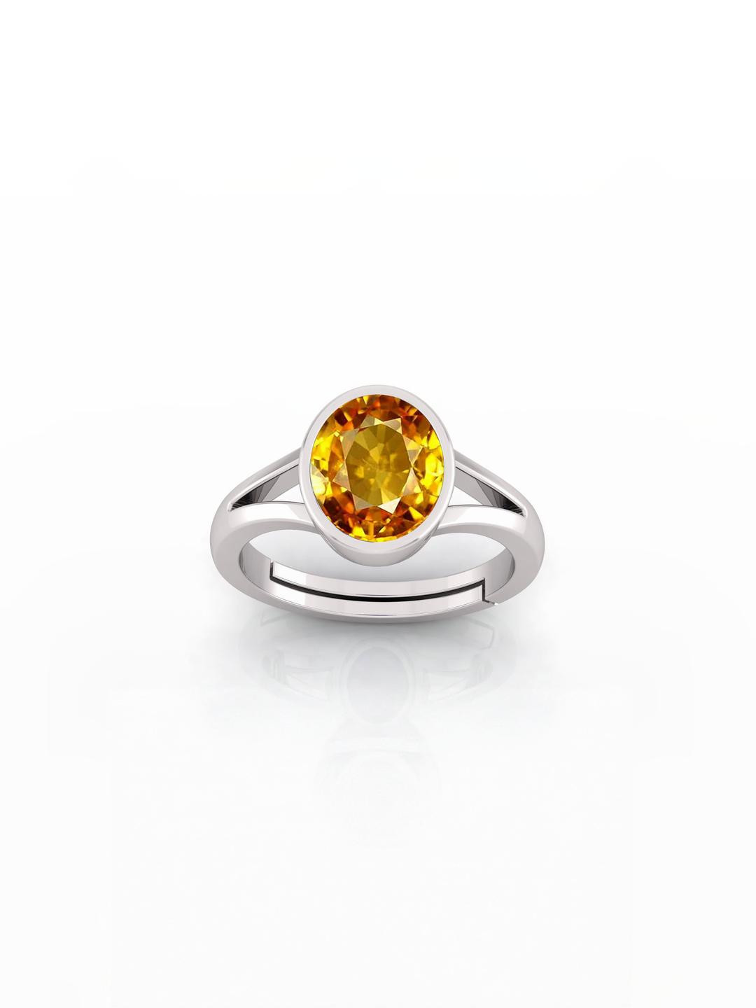 12.25 Ratti Silver Plated Adjustable Pukhraj Yellow Sapphire Gemstone Natural Birthstone Stone Ring