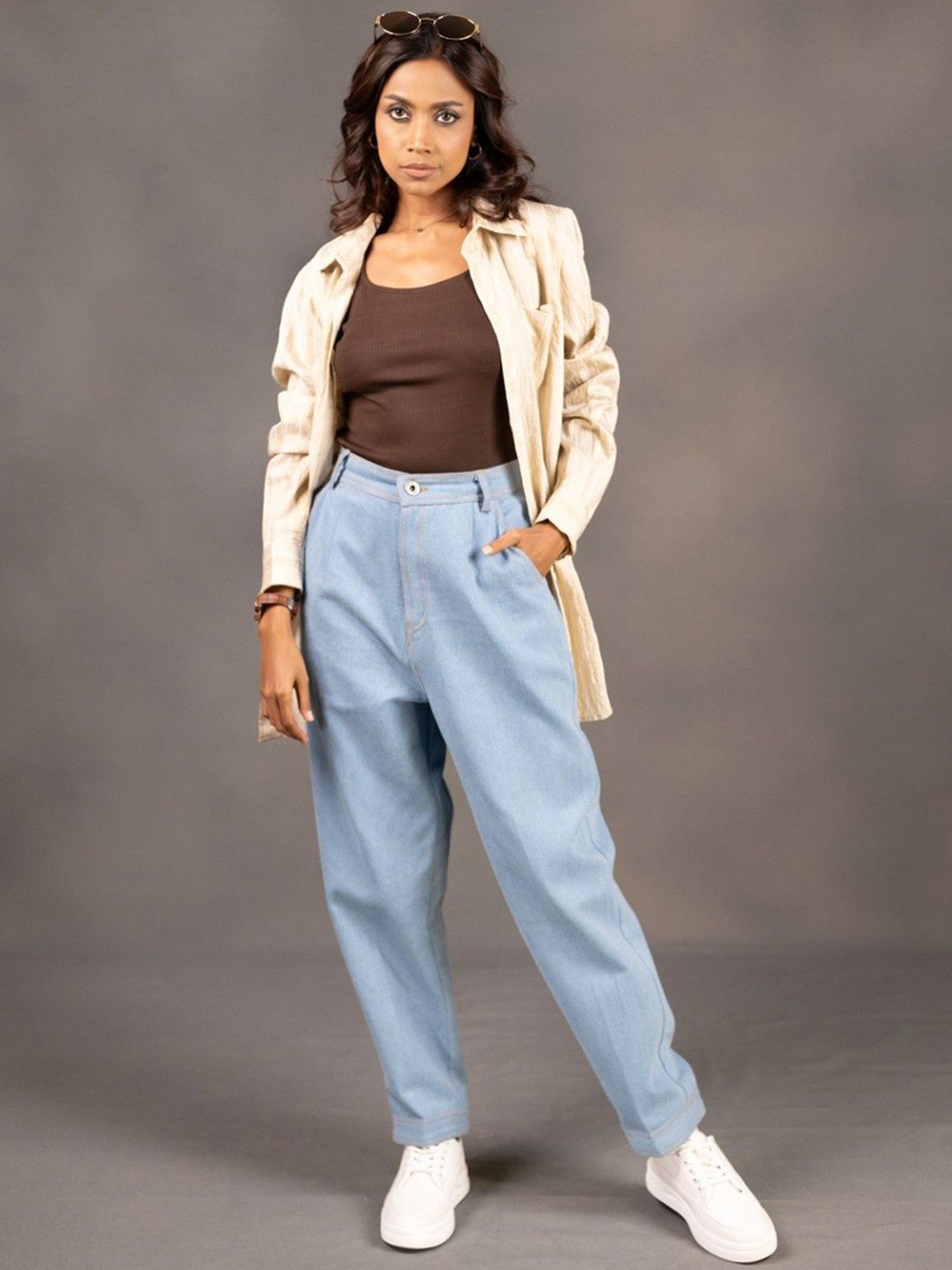 THE BEHRUZ THEORY Organic Cotton Top & Oversized Shirt With Relaxed Fit Trousers