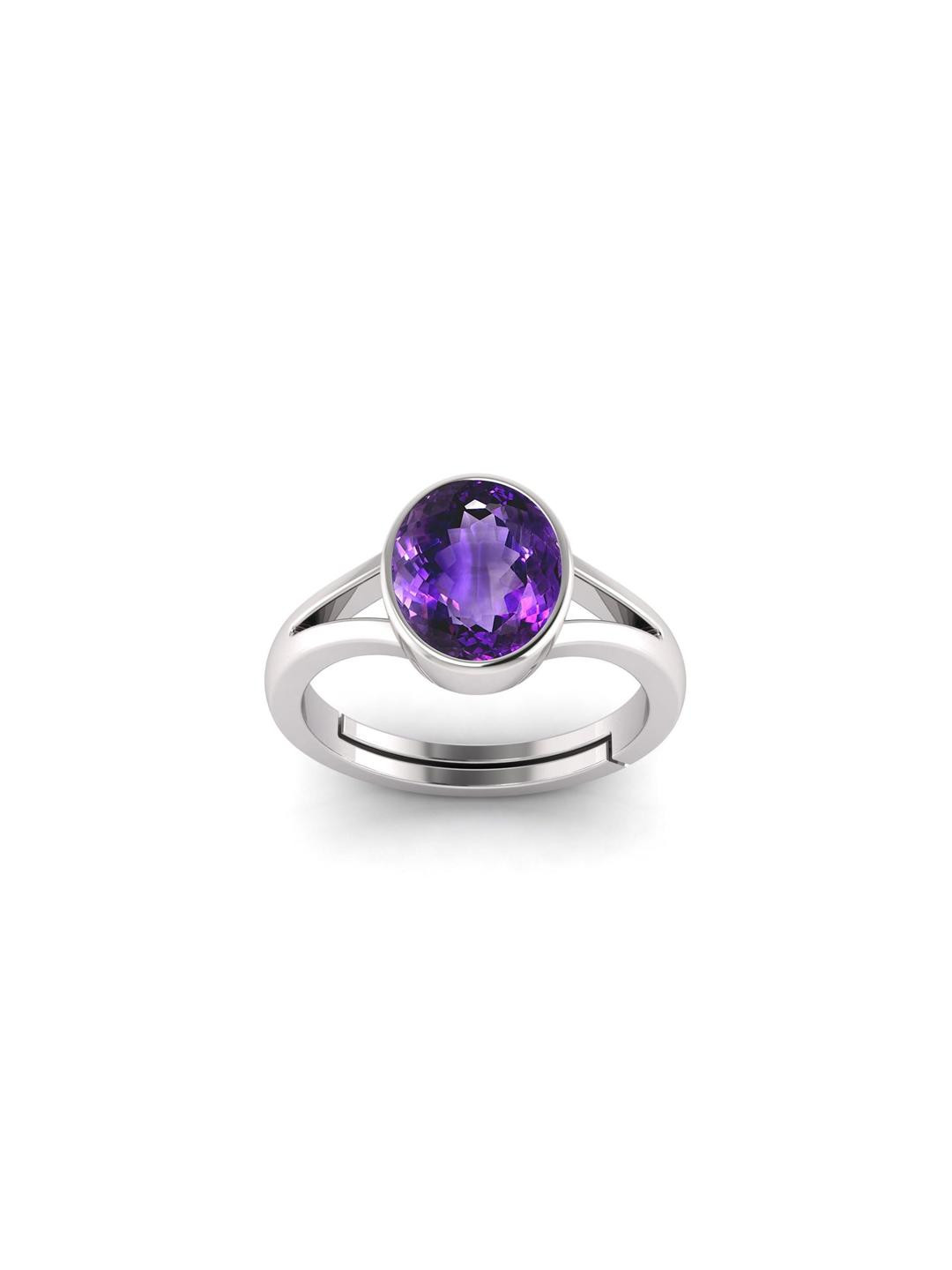 8.25 Ratti 7.60 Carat Silver Plated Adjustable Amethyst Katela Gemstone Natural Birthstone Ring