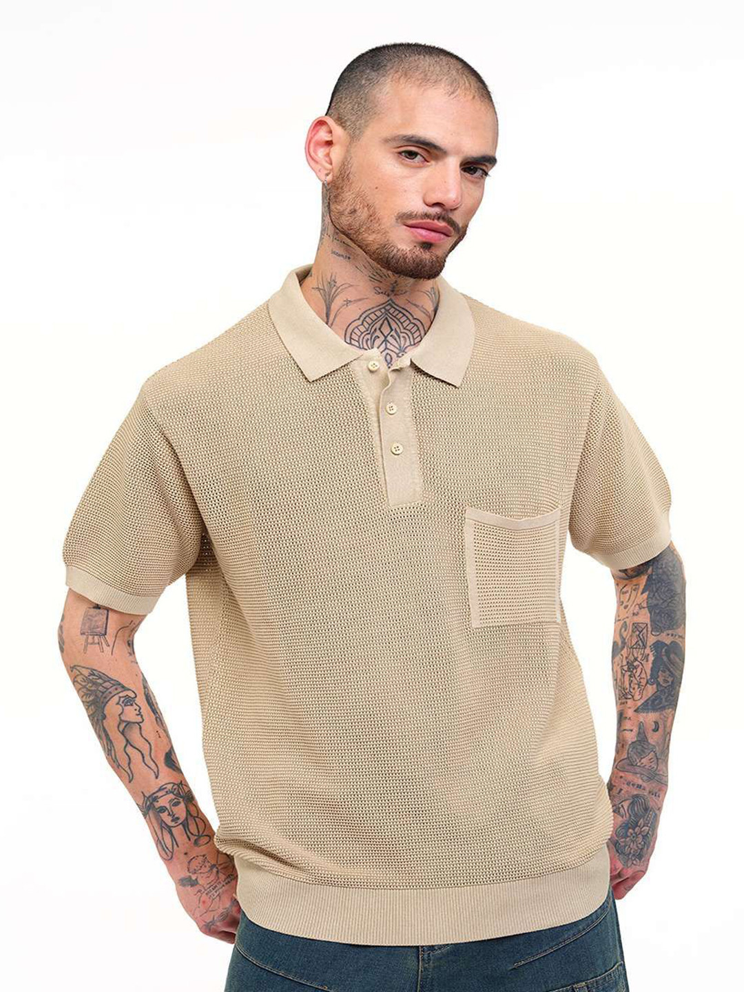 Bonkers Corner Men Self Design Polo Collar Pure Cotton T-shirt