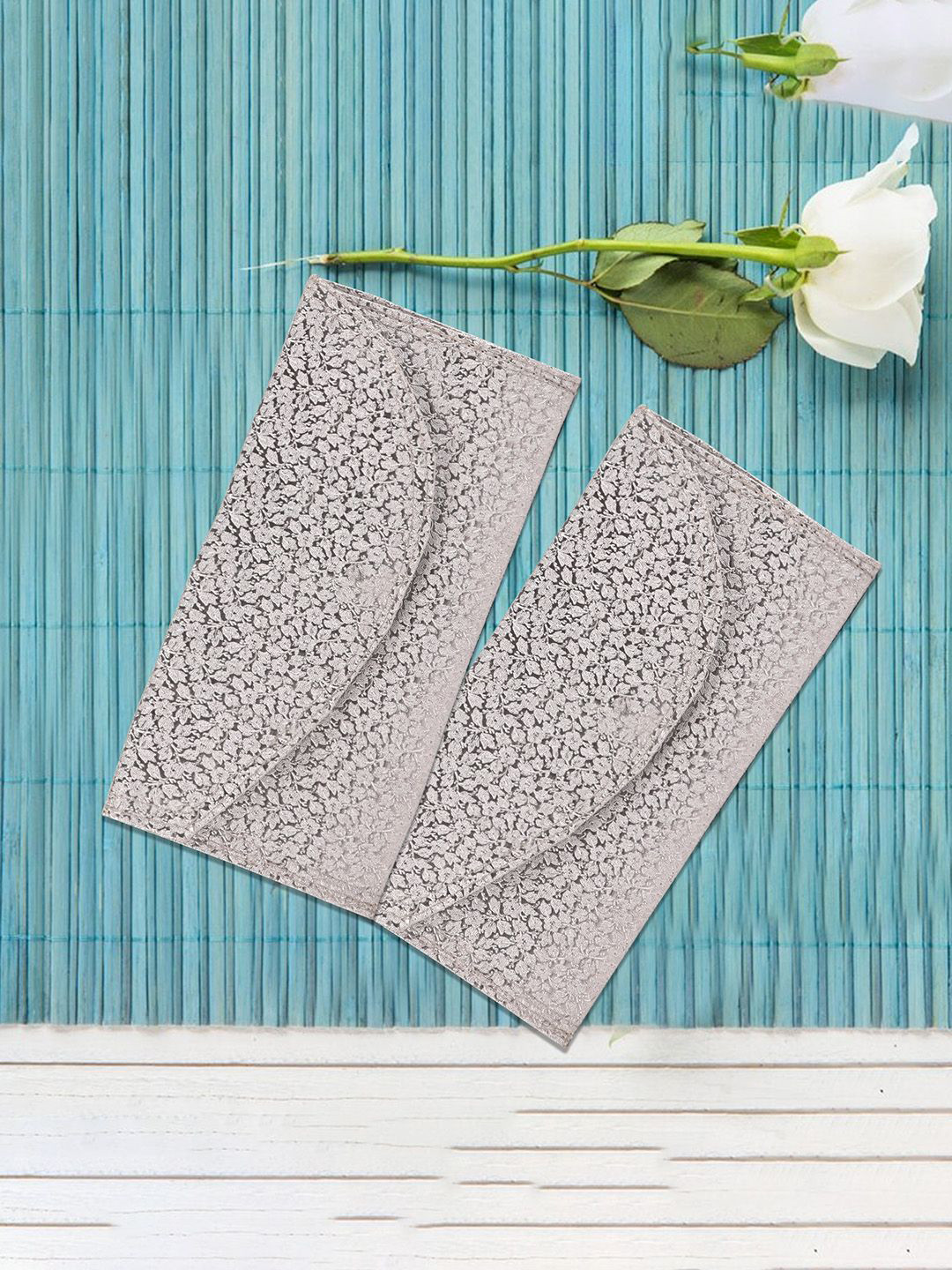 Kuber Industries Unisex Set of 2 Floral Self Design Waterproof Leather Envelopes