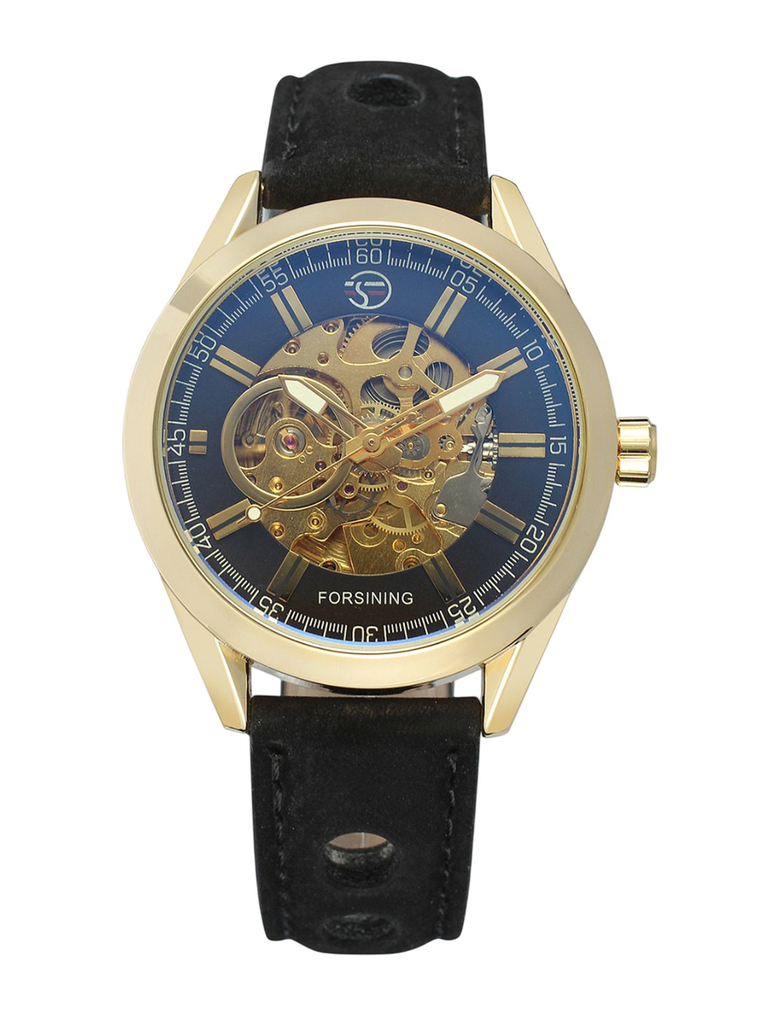 FORSINING 3D Blue Hardlex Glass Men Transparent Sport Mechanical Automatic Wrist Watch