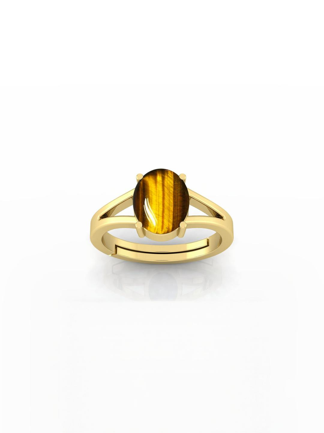 13.25 Ratti Yellow Crystal Natural Tiger's Eye Adjustable Ring Certified Stone for Men and Women