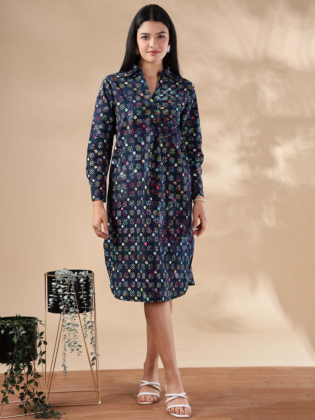 Taavi Women Batik Printed Shirt Collar Long Sleeves Dress