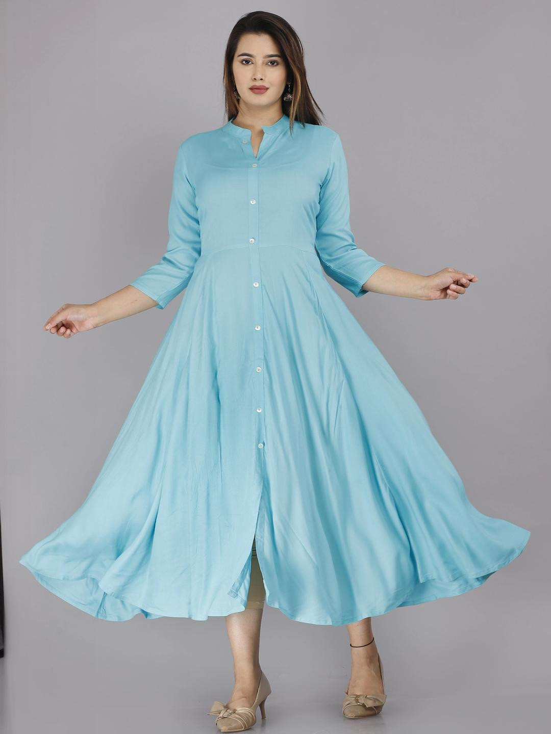 BHAGLI Women Blue Flared Kurta