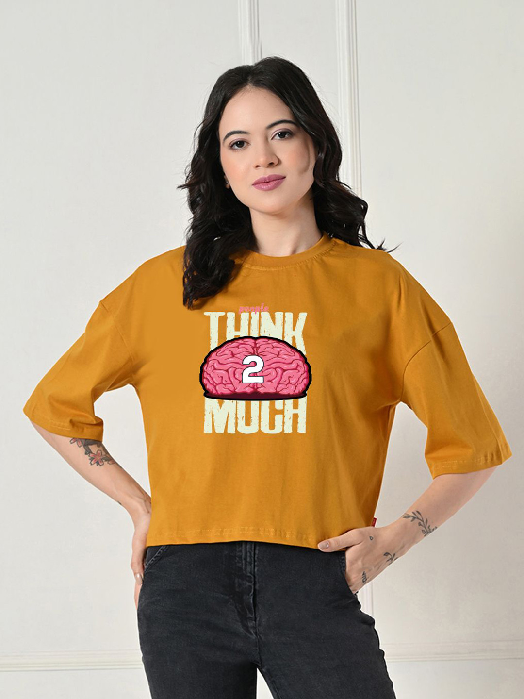 OWL MINK Women Printed Pure Cotton Applique T-shirt