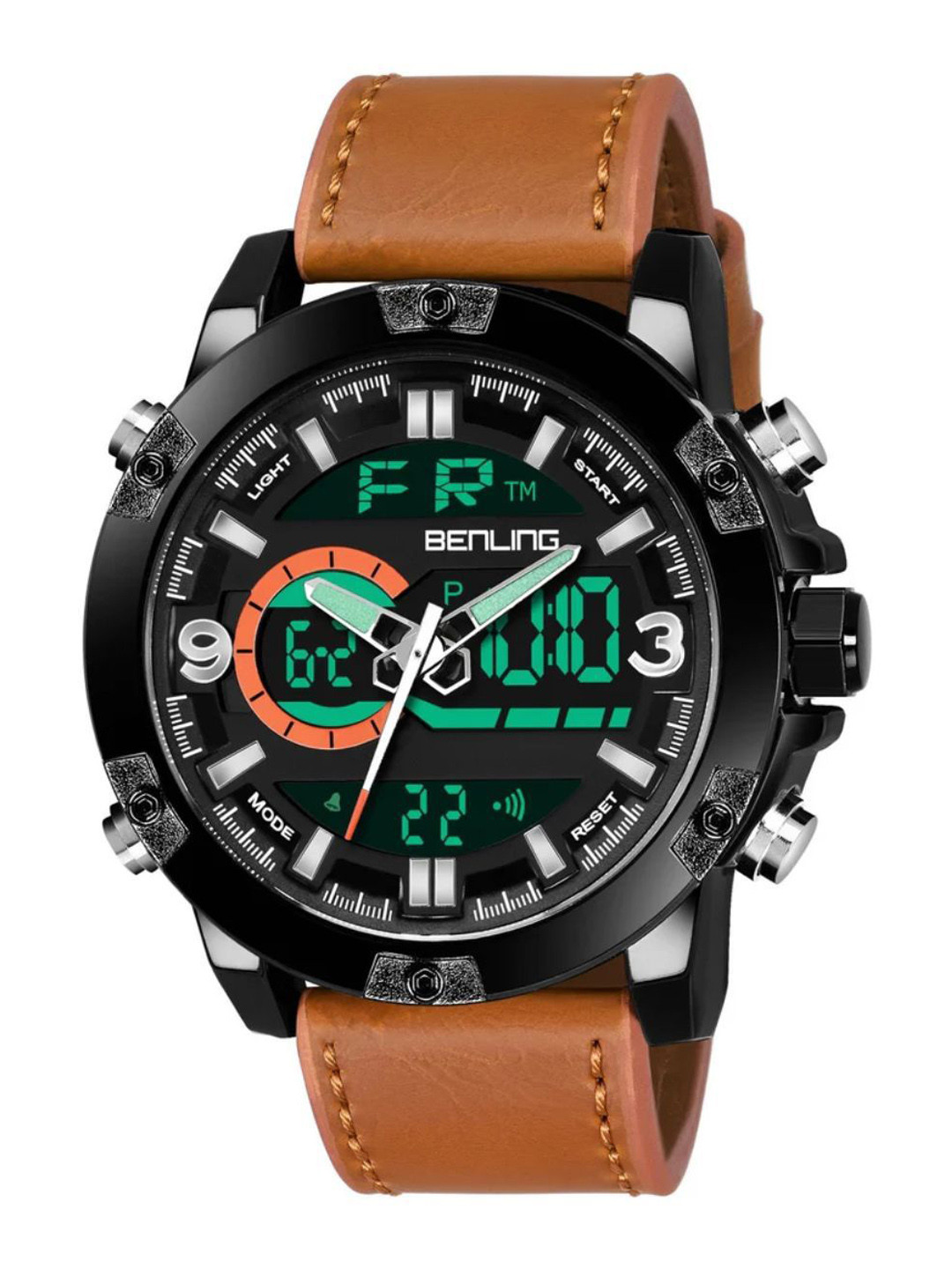 BENLING Men Dial & Leather Straps Analogue and Digital Watch BL-1004-ANA-DIGI-TAN