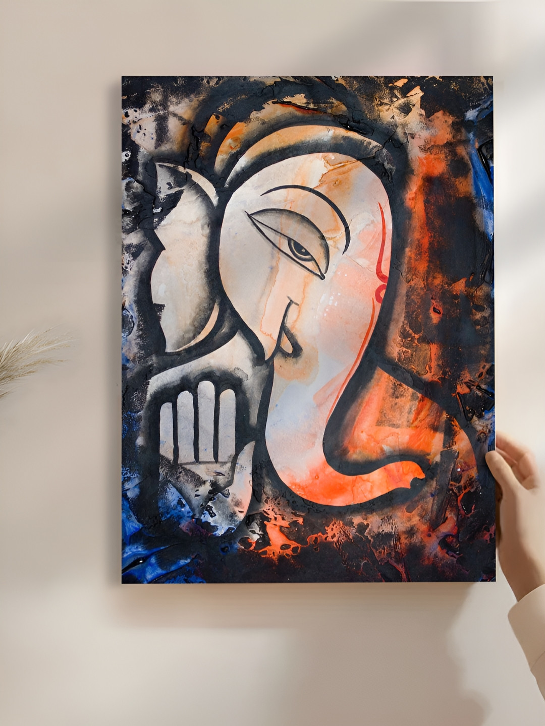 Myntra Elegant Homes Blue & Black Canvas Ganesh Ji Wall Art