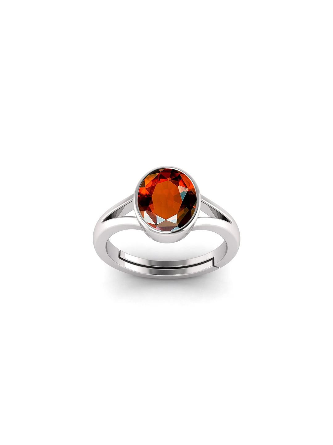 7.25 Ratti 6.60 Carat Silver Plated Adjustable Gomed Hessonite Gemstone Natural Birthstone Ring