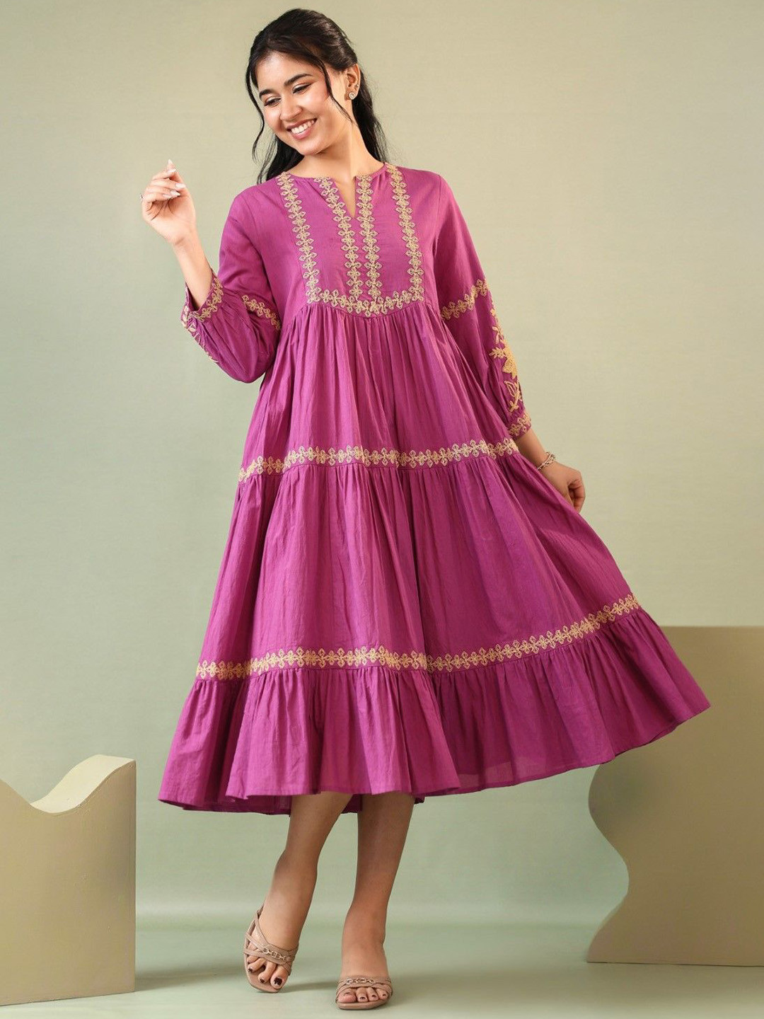 AUTUMN LANE Purna Munsell Embroidery Cotton Dress