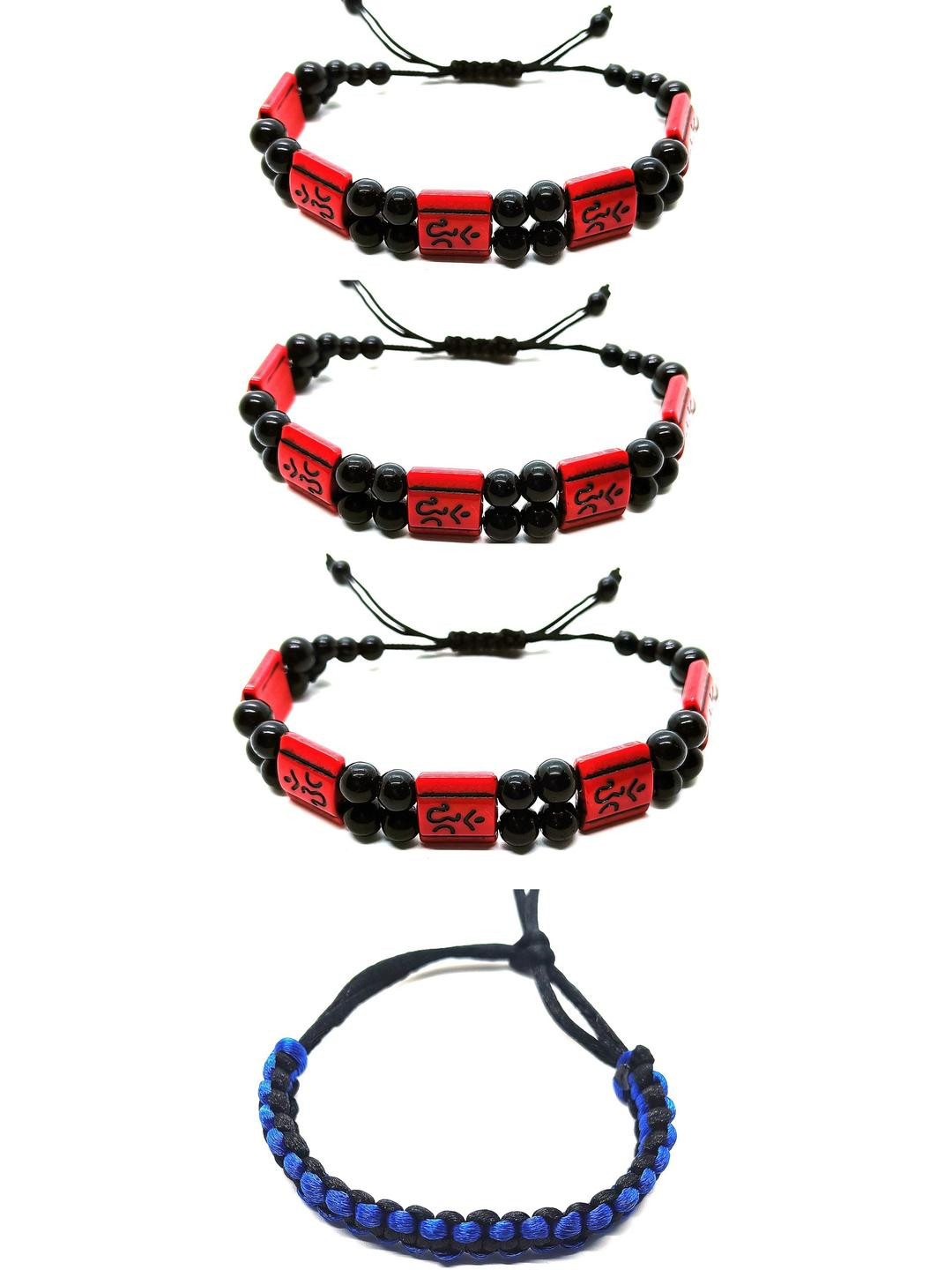 Dynamic Retail Global Women Pack Of 4 Red Blue & Black Beaded Bracelet