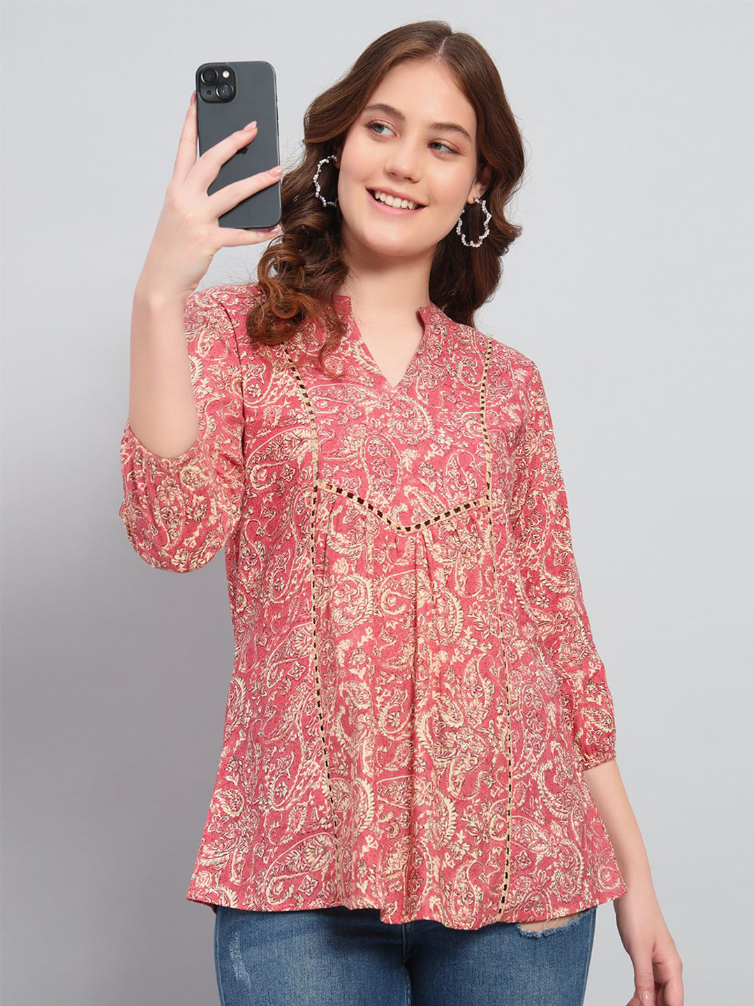 Deewa Print Cotton Empire Longline Top