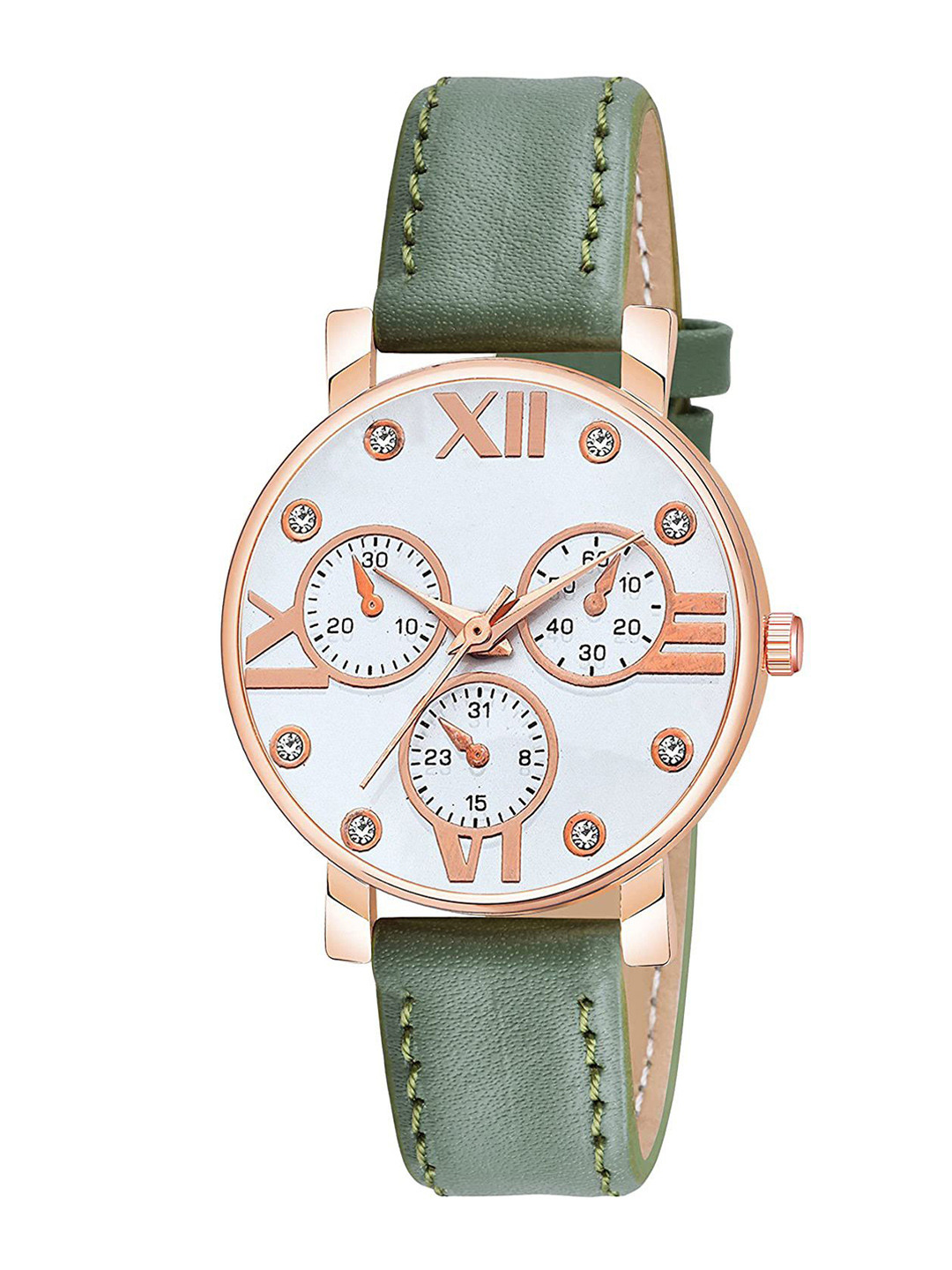 CSAMON Women Embellished Dial & Straps Analogue Watch C36RG MINAWH GRE Leather