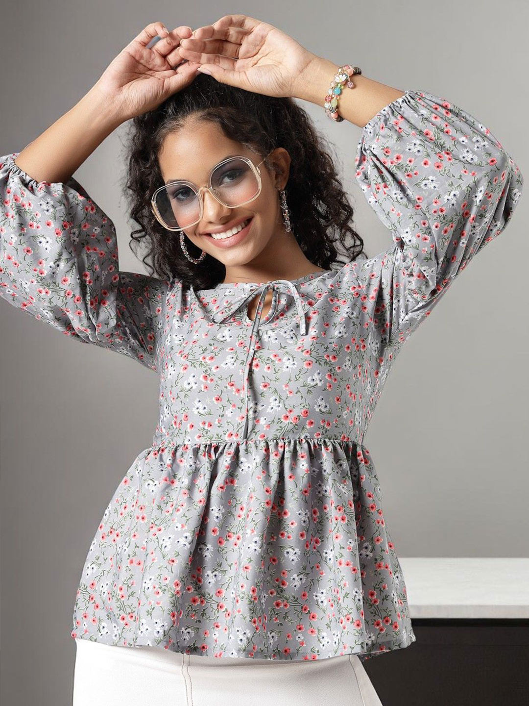 OOMPH! FACTOR Women Floral Print Peplum Top
