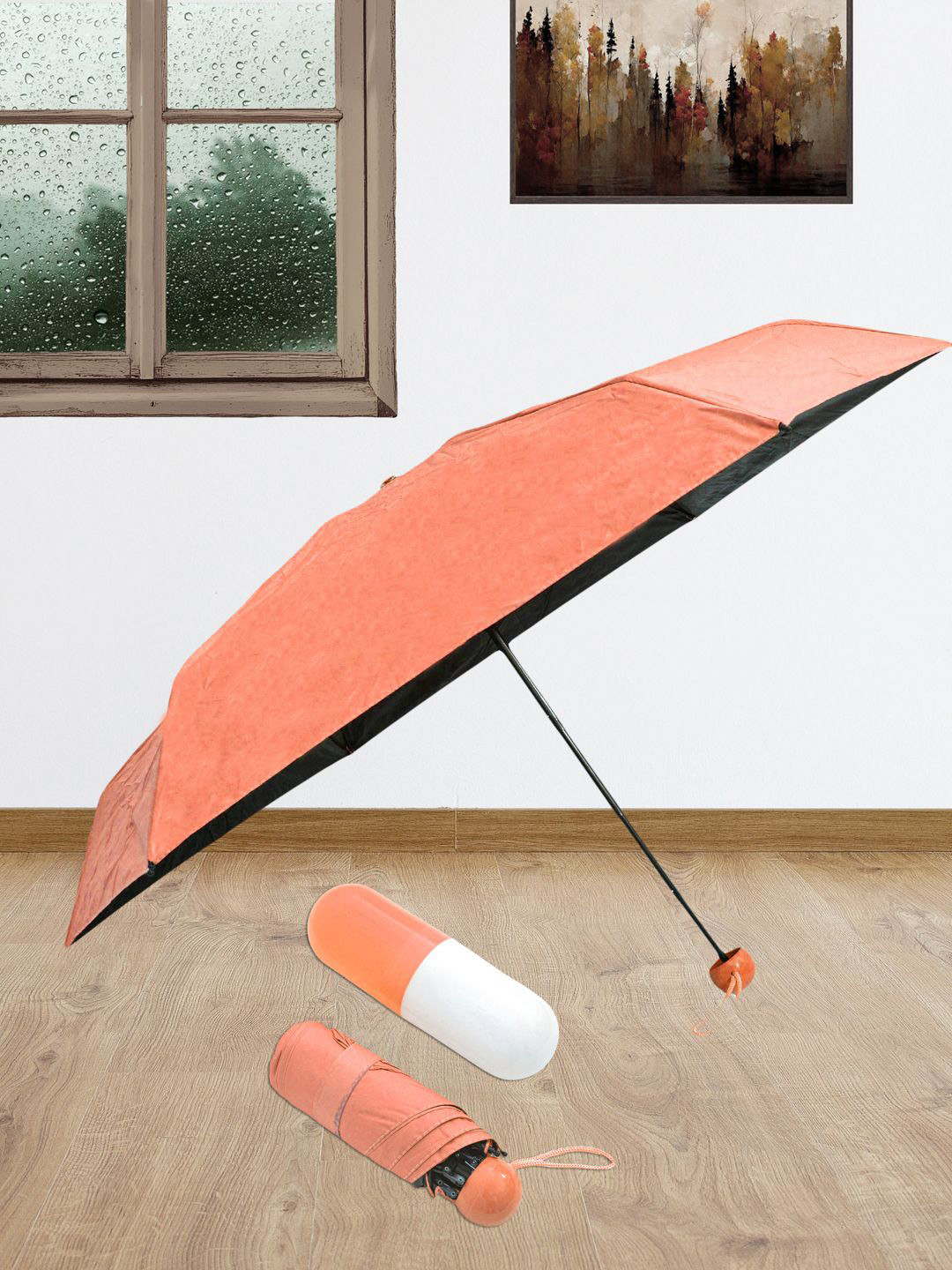 FABINALIV Orange Manual 3 Fold Umbrellas