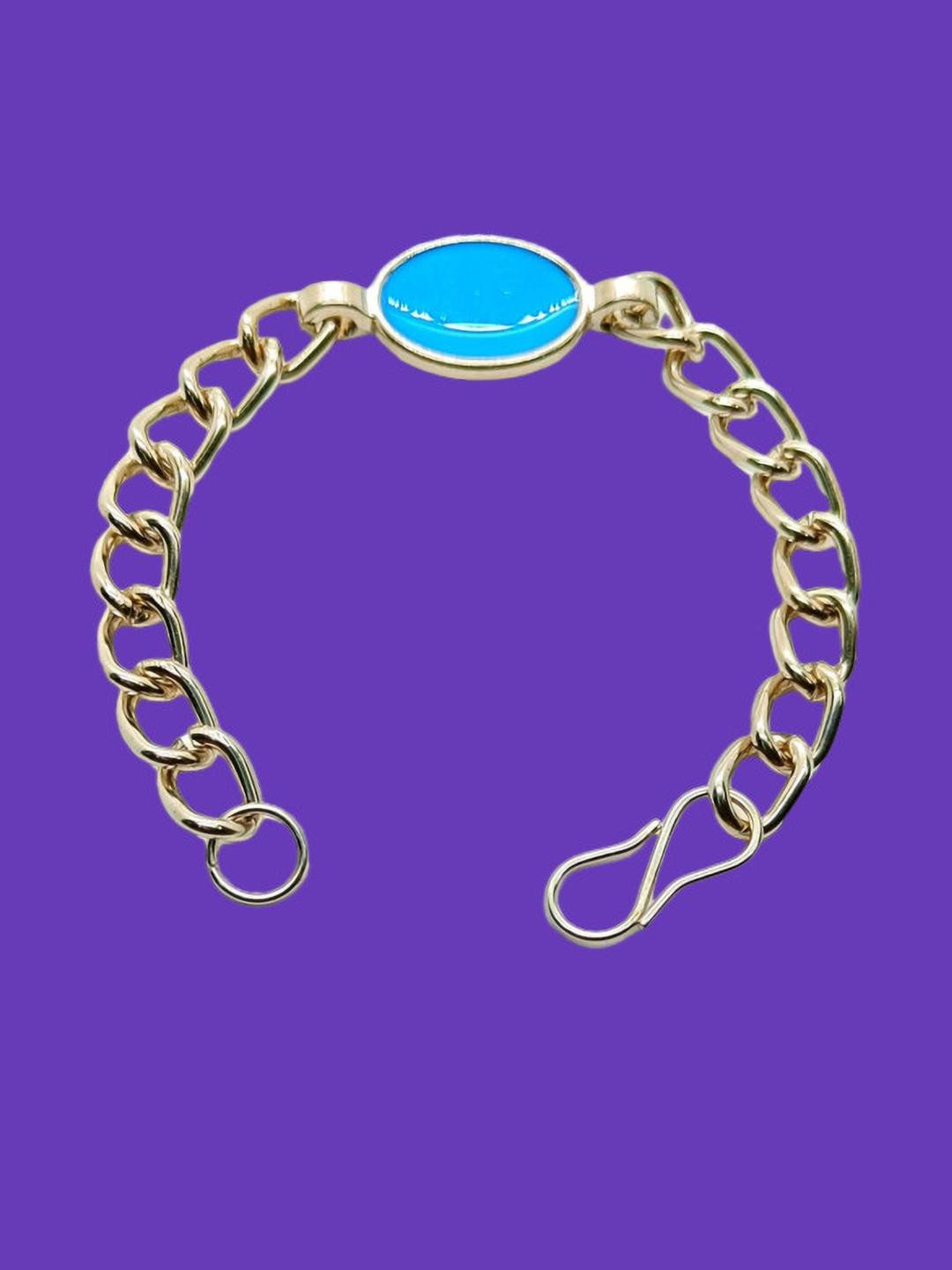 Dynamic Retail Global Men Stainless Steel Turquoise Stone Silver-Plated Link Bracelet