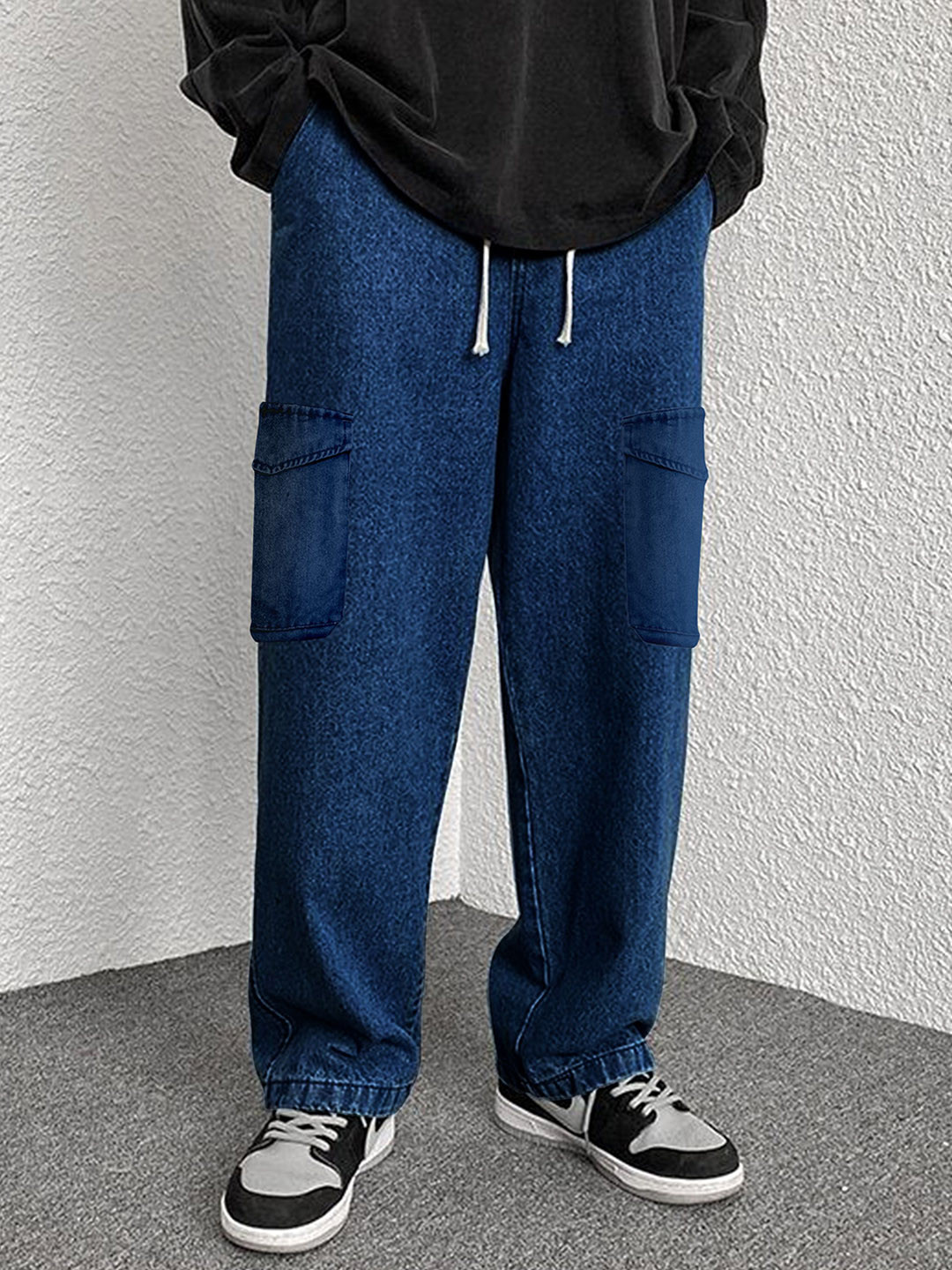 FTX Men Loose Baggy Fit Elasticated Mid-Rise Jeans