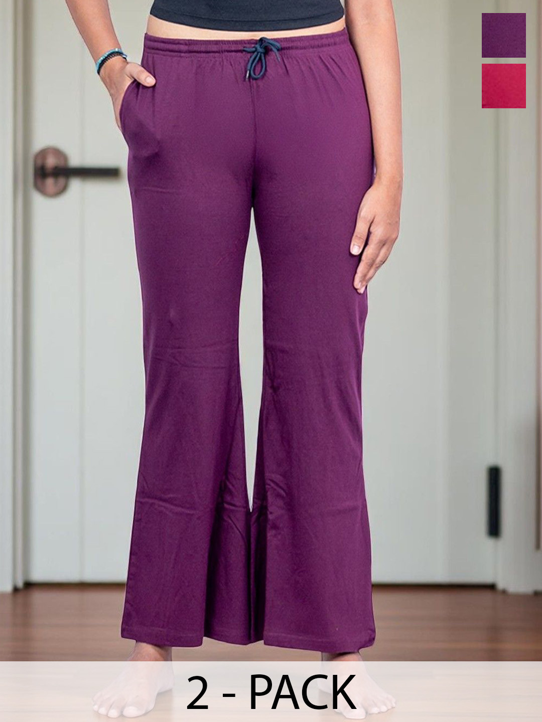 Esplendido Women Pack Of 2 Pure Cotton Straight Mid-Rise Lounge Pants