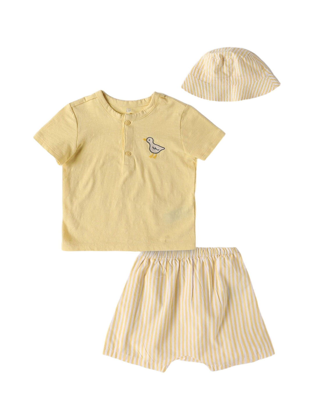 GAP Kids Striped Pure Cotton T-Shirt & Shorts With Beanie Clothing Set