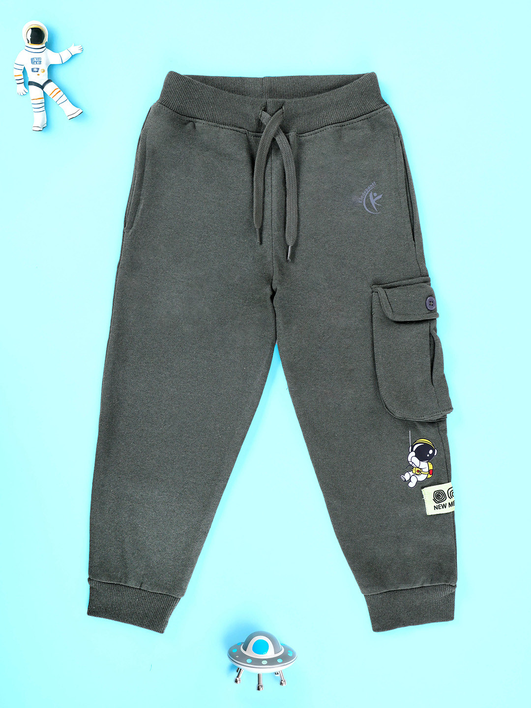 KiddoPanti Boys Astronaut Printed Relaxed Fit Mid-Rise Joggers Track Pants