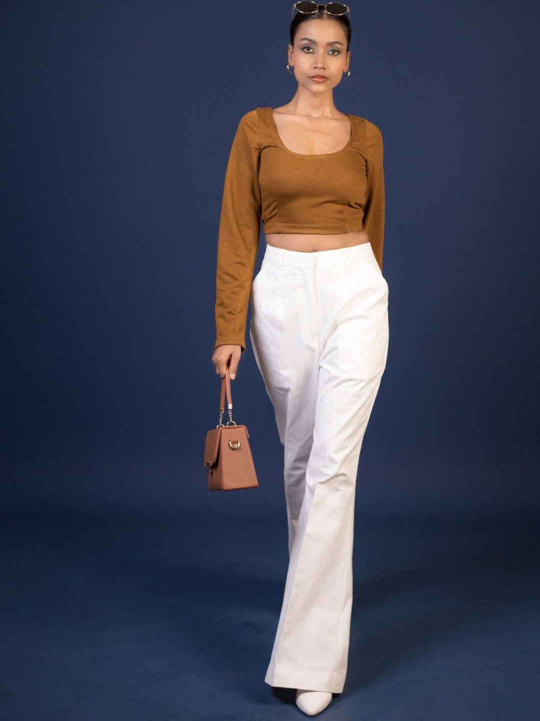 THE BEHRUZ THEORY Round Neck Crop Top With Trousers