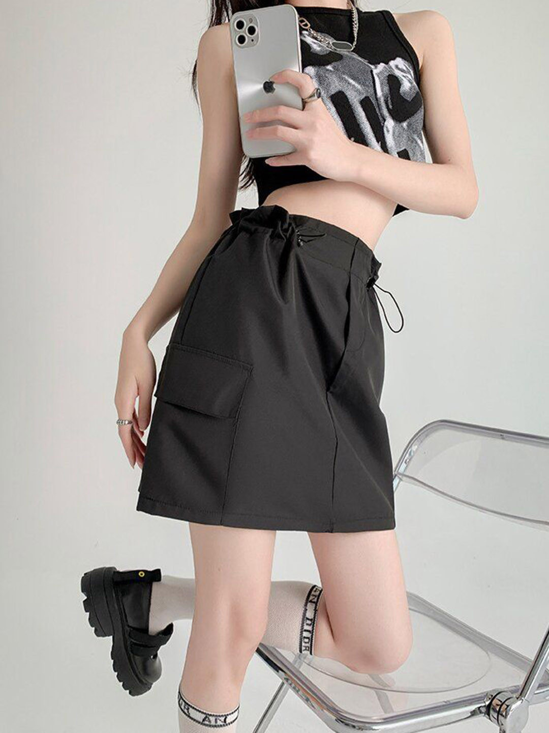 Outzidr Women A-Line Mini Cargo Skirt
