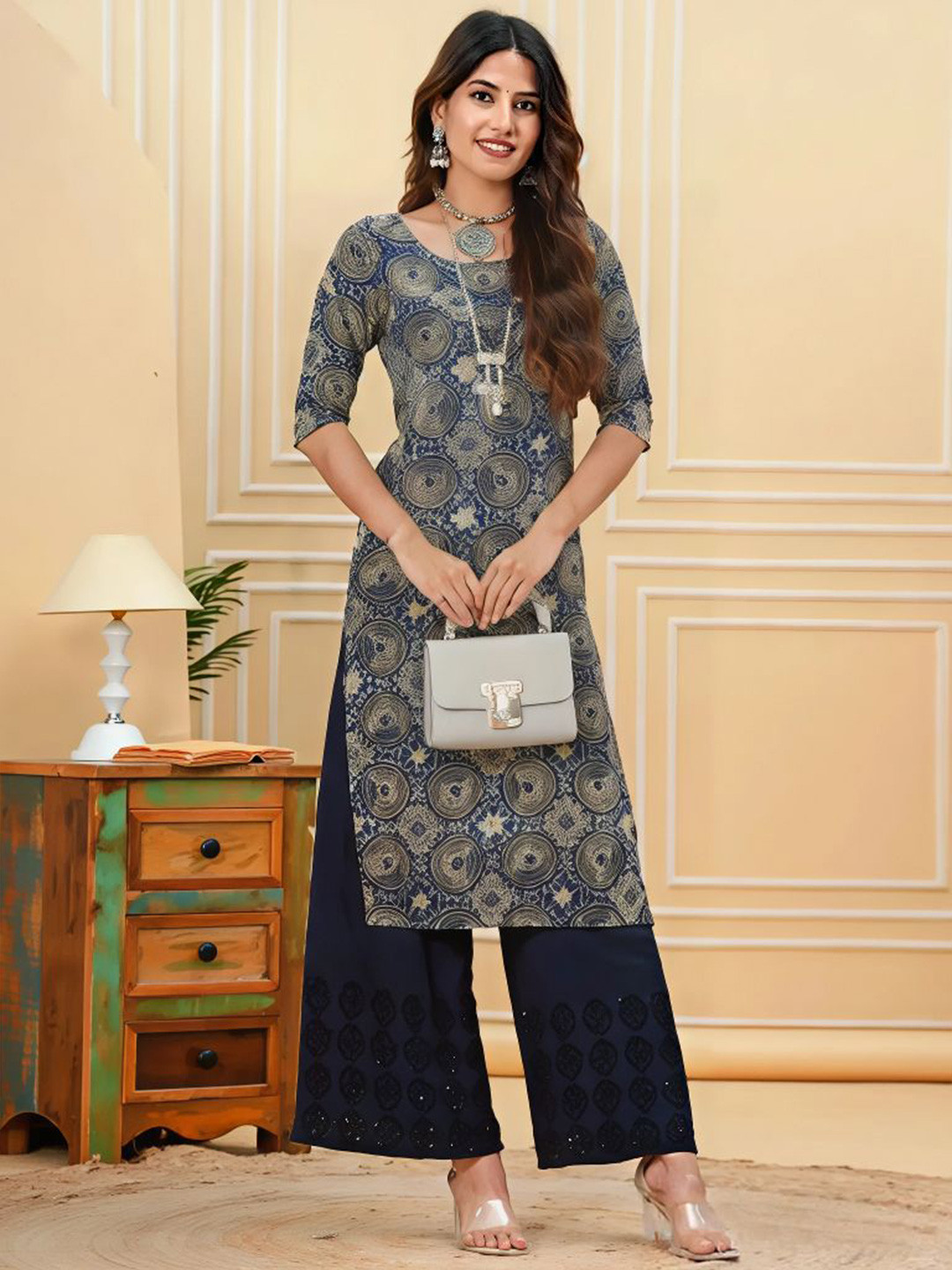 Anouk Rustic Printed Round Neck Kurta