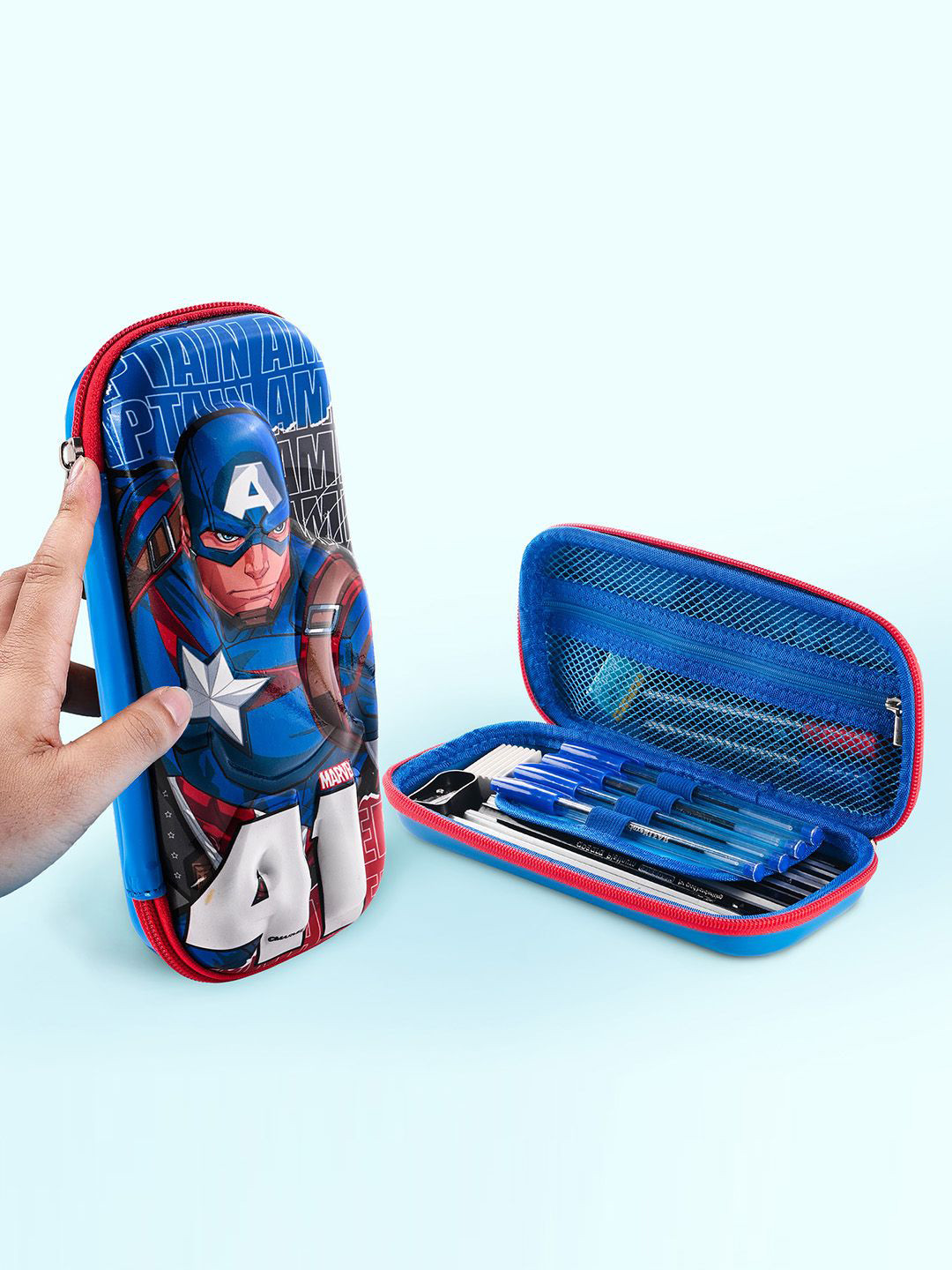 Kuber Industries Pack Of 2 Captain America Printed Waterproof 3D Pencil Boxes
