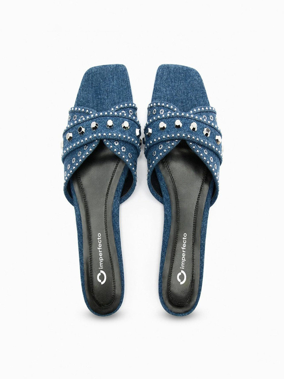IMPERFECTO Women Open Toe Flats Denim Flats
