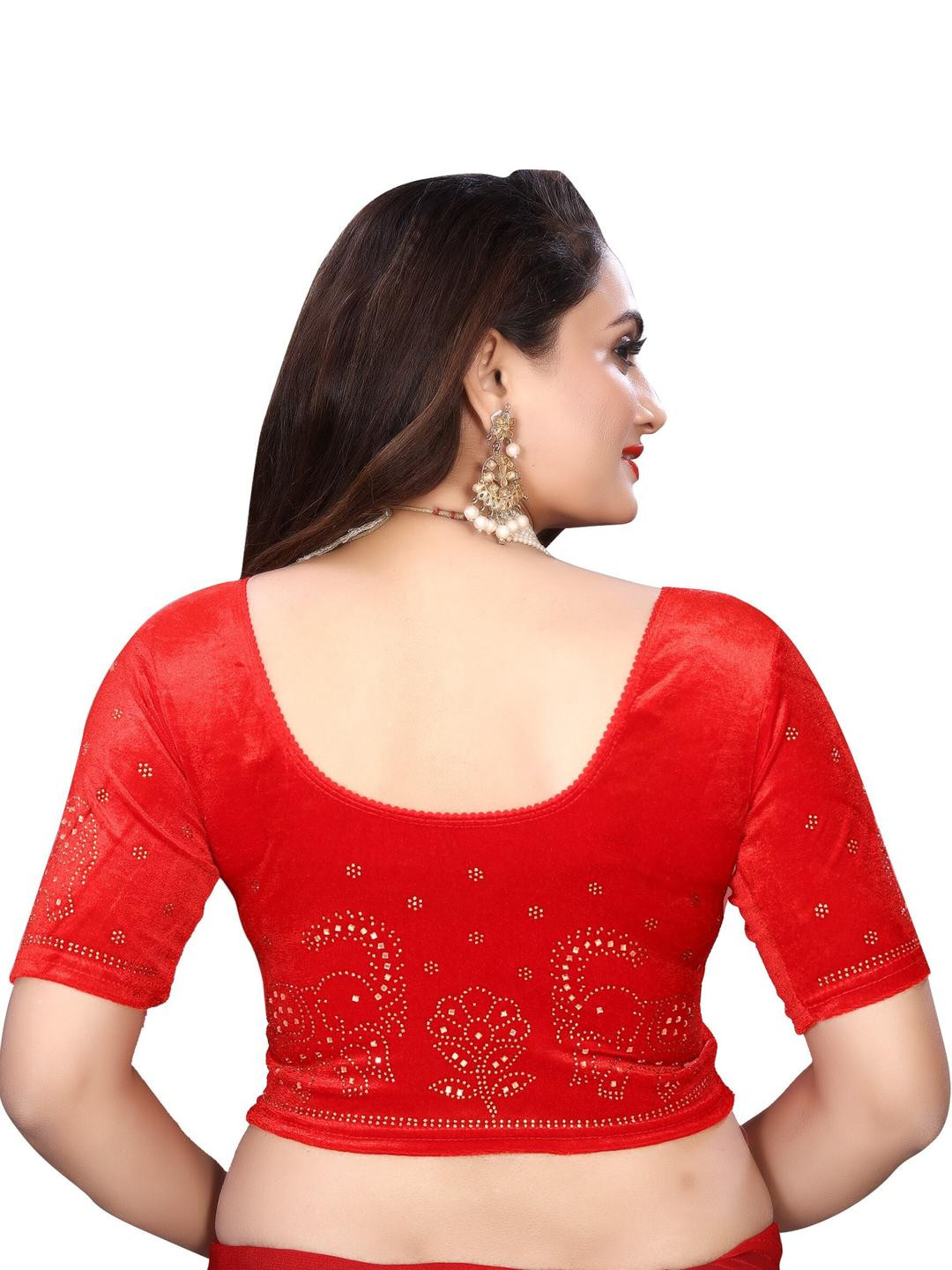 PU FASHION Women Red Saree Blouse