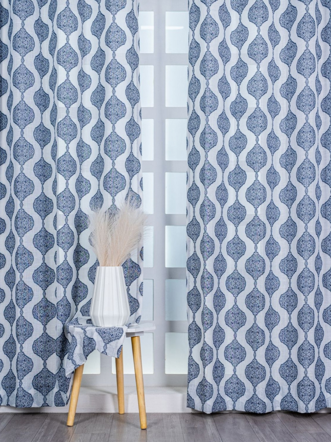 Parda Online Grey Set of 2 Abstract Printed Linen Sheer Long Door Curtain