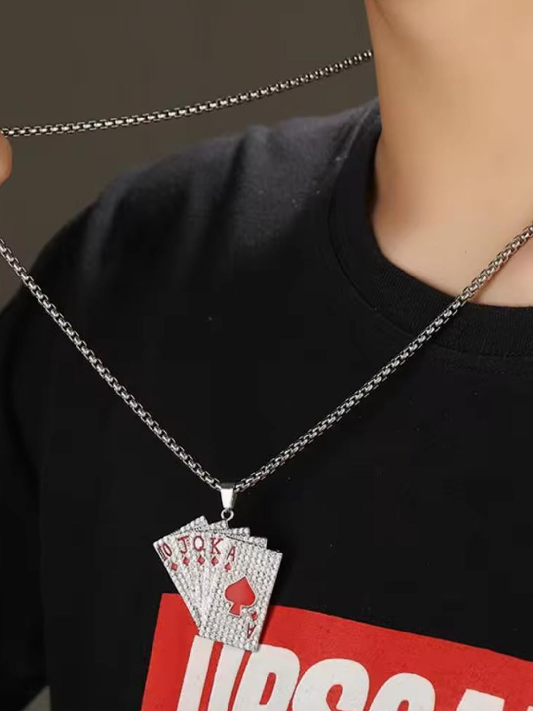 Nitant Stones Studded Cards Deck Necklace Pendant Chain