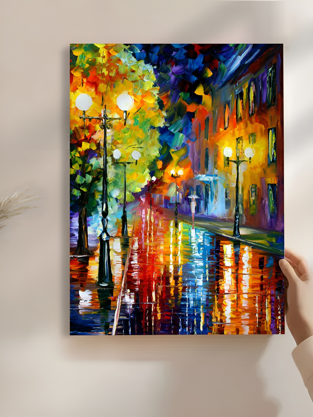 Myntra Elegant Homes Yellow & Brown Rainy Street Theme Wall Art