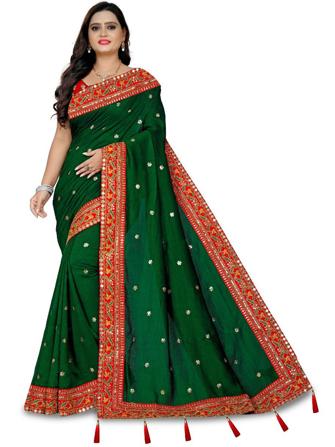 A.G.M.G FASHION Embellished Embroidered Art Silk Saree