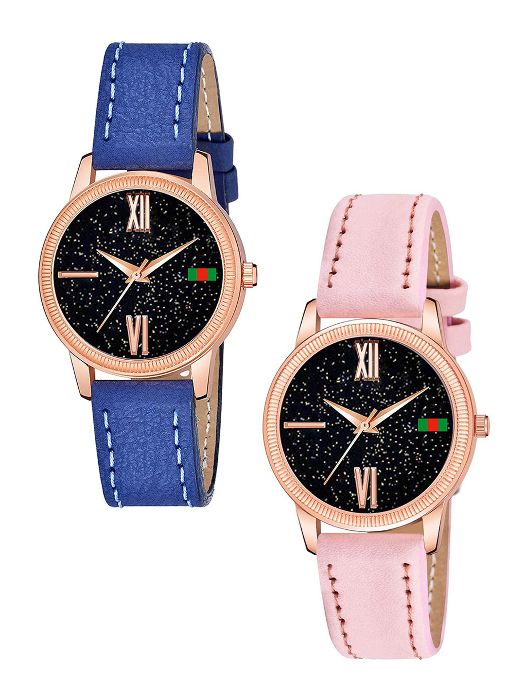 CSAMON Women Embellished Dial & Straps Analogue Watch C25RG Roman BLU PINK L