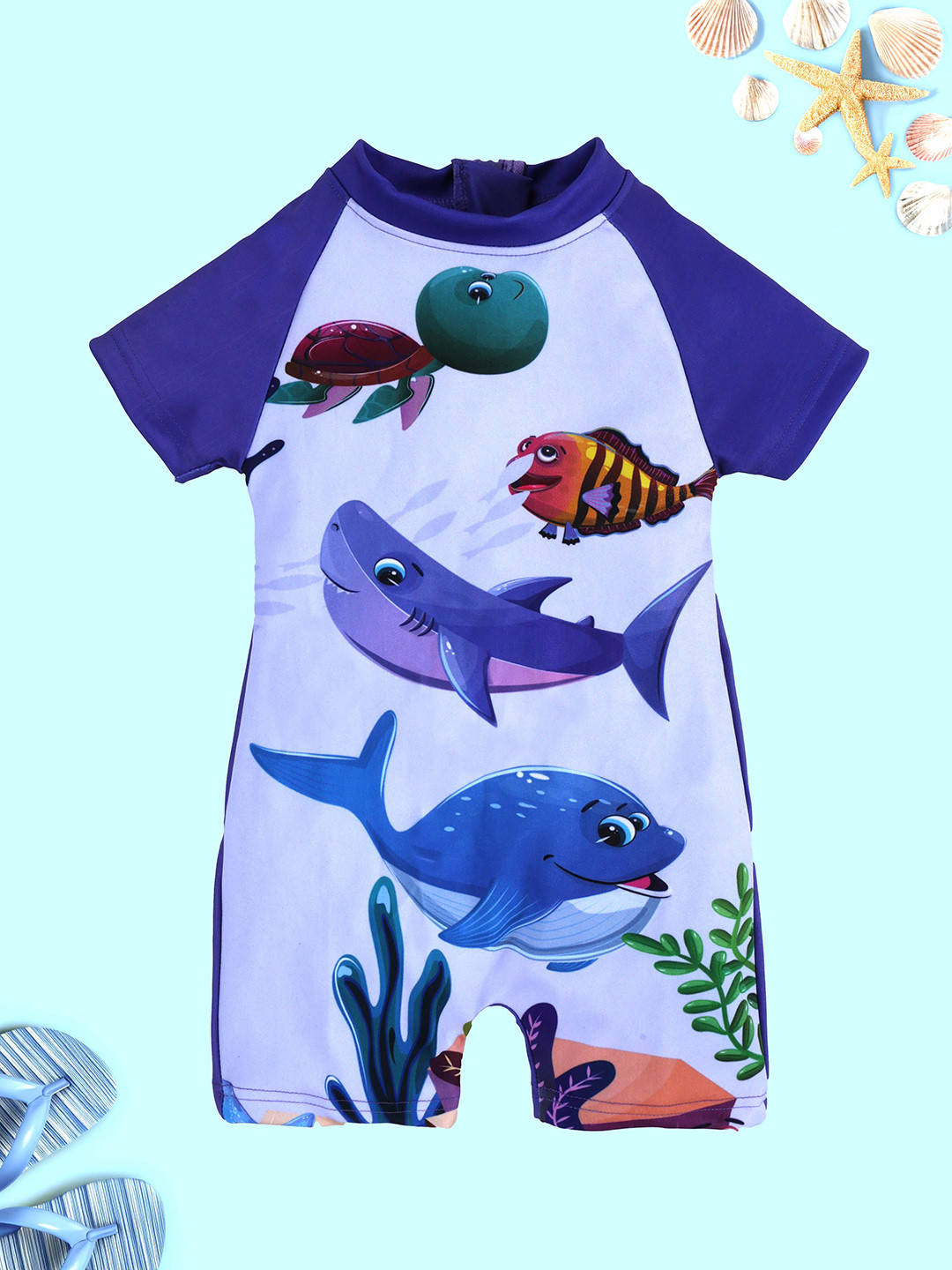 KiddoPanti Girls Sea Animal Printed UV Protected Legsuit