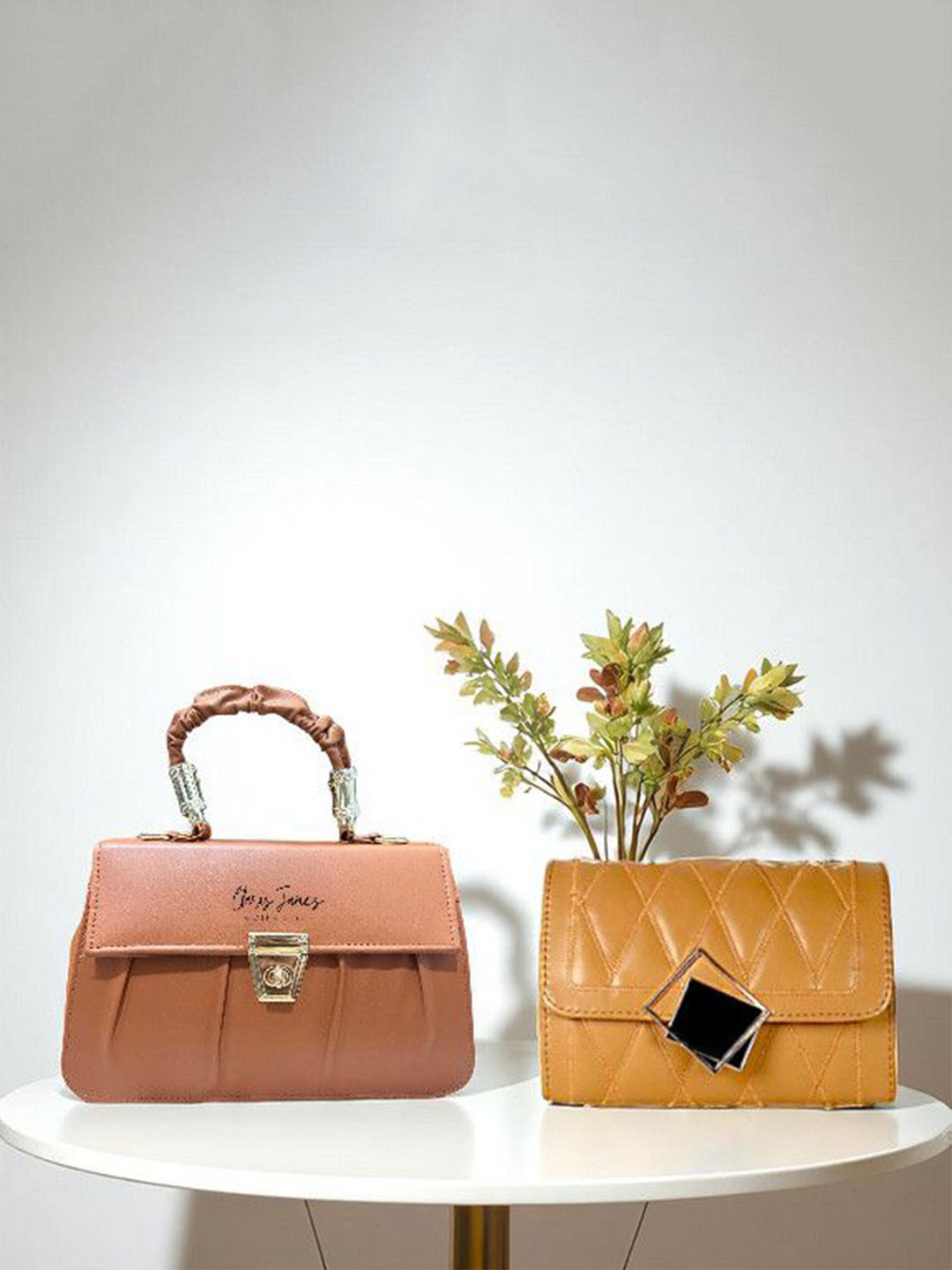 CLARIS JAMES Women Pack of 2 Textured Structured Quilted Satchel Bags