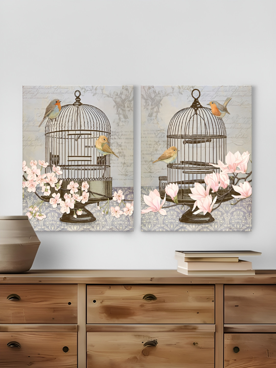 Myntra Elegant Homes Brown & Pink 2 Pieces Canvas Birds and Animals Wall Arts
