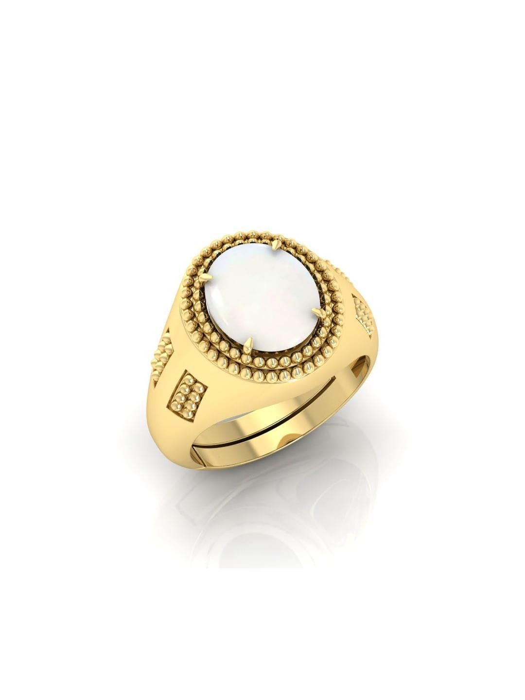 14.25 Ratti White Moonstone Stone Gemstone Gold Plated Adjustable Ring
