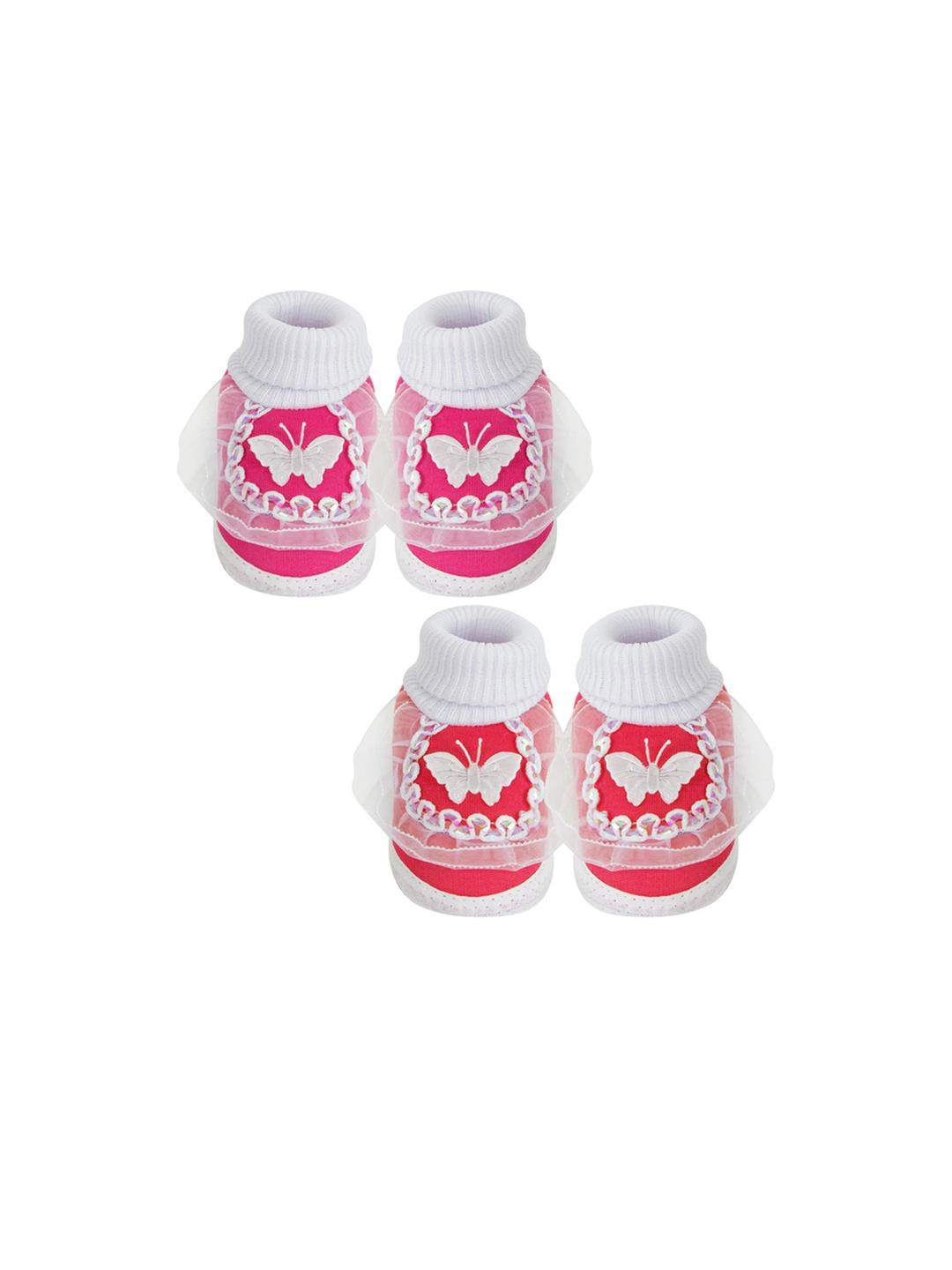 Neska Moda 6 To 12 Months Pack of 2 Pair Cotton Frill Baby Booties  (Pink, Red)