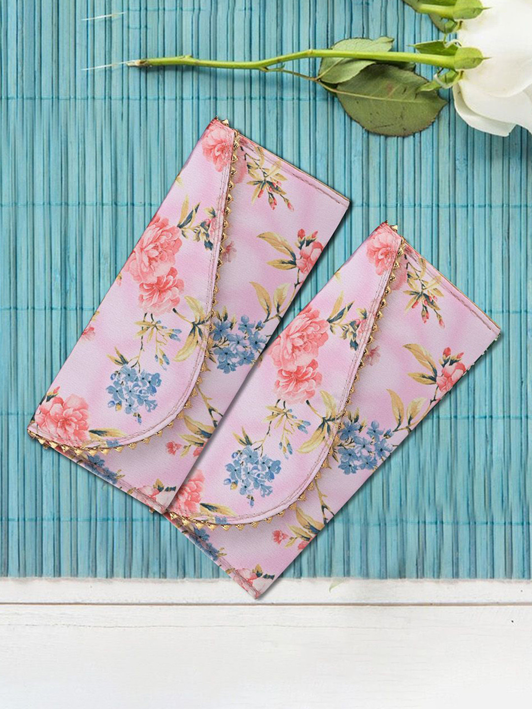 Kuber Industries Set Of 3 Floral Printed Leather Shagun Money Envelopes With Button