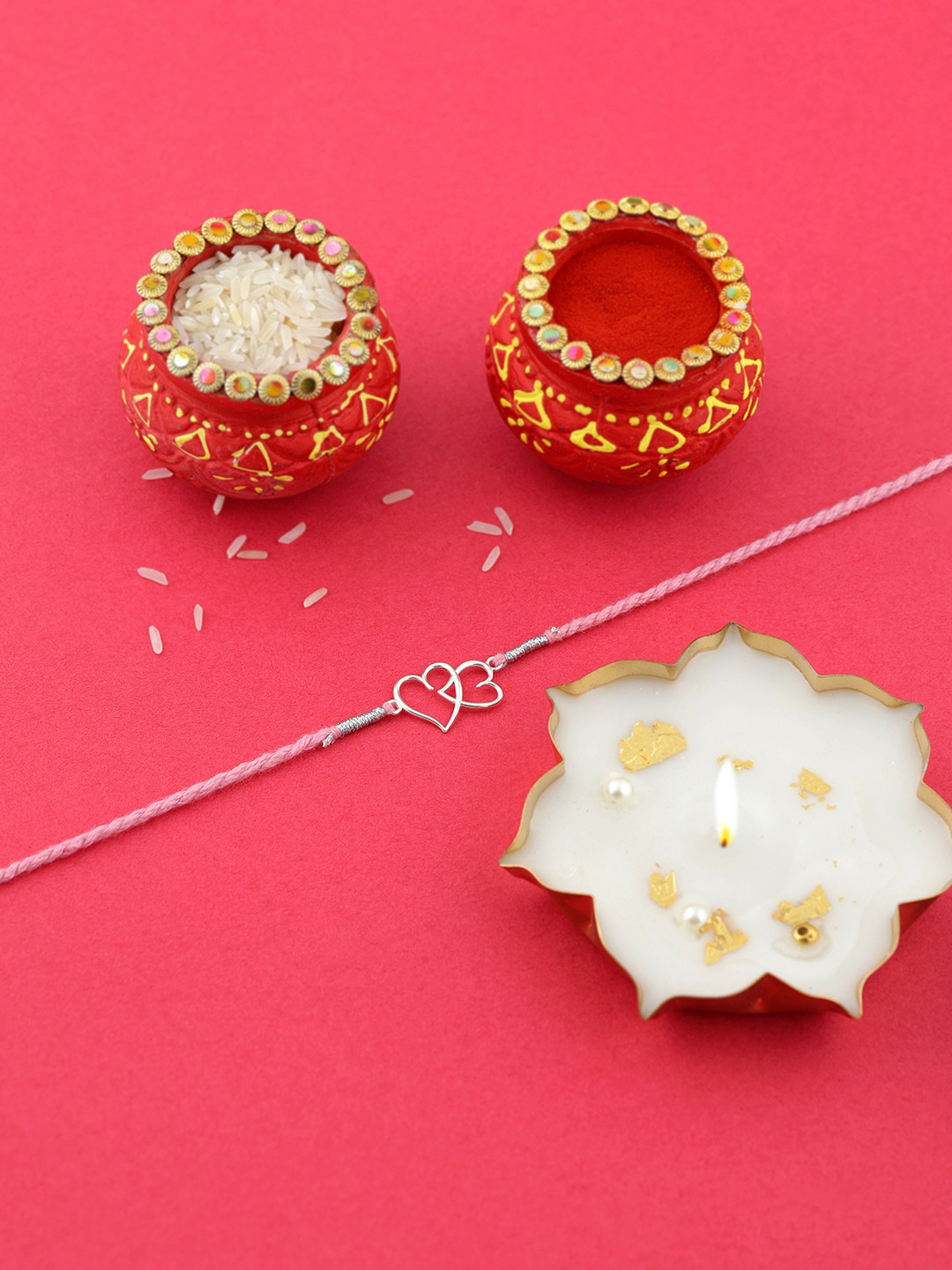 VIRAASI Bhaiya Bhabhi Rakhi With Candle & Greeting Card & Roli Chawal