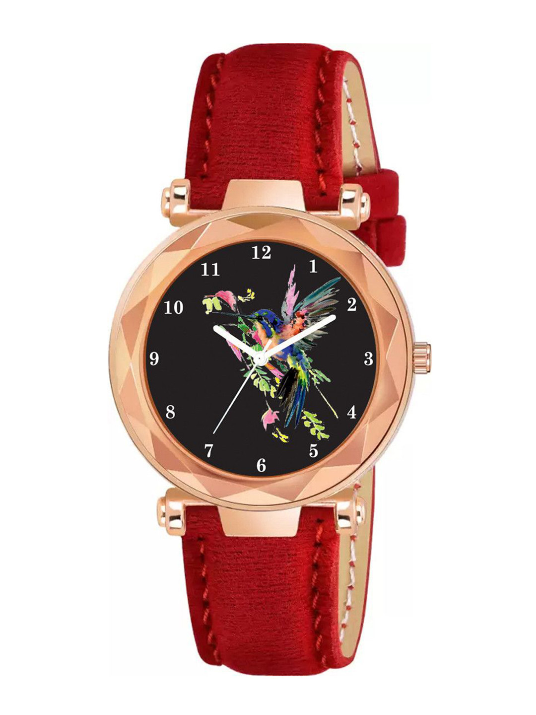 CSAMON Women Printed Dial & Textured Straps Analogue Watch GR379RG Chakali Red Vel L