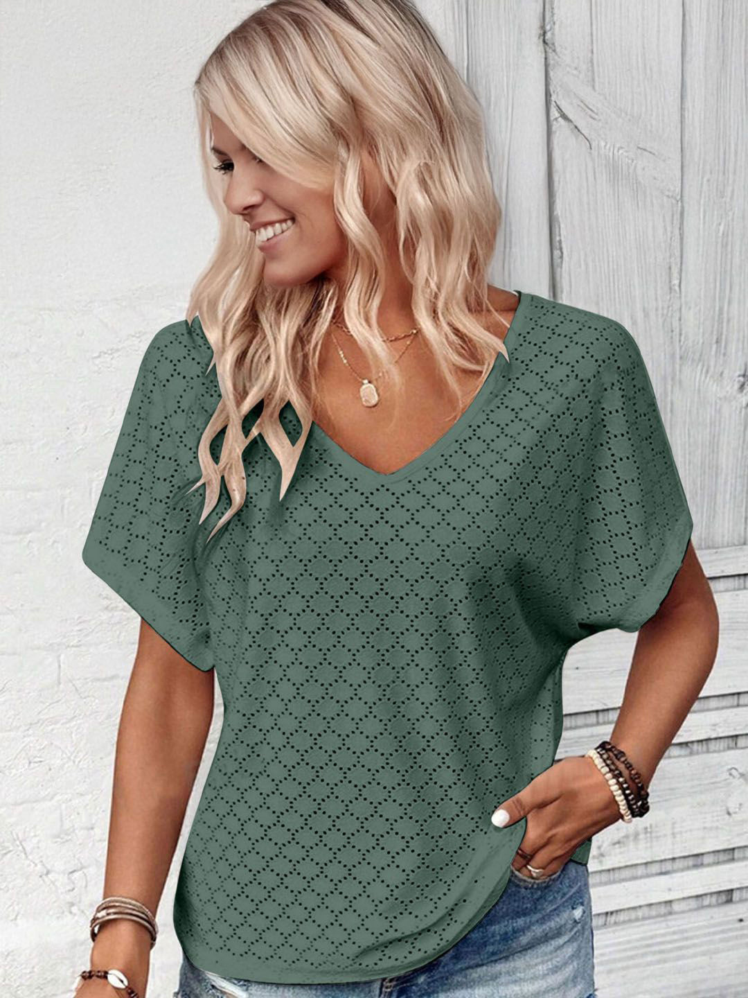 StyleCast Geometric V-Neck Casual Top