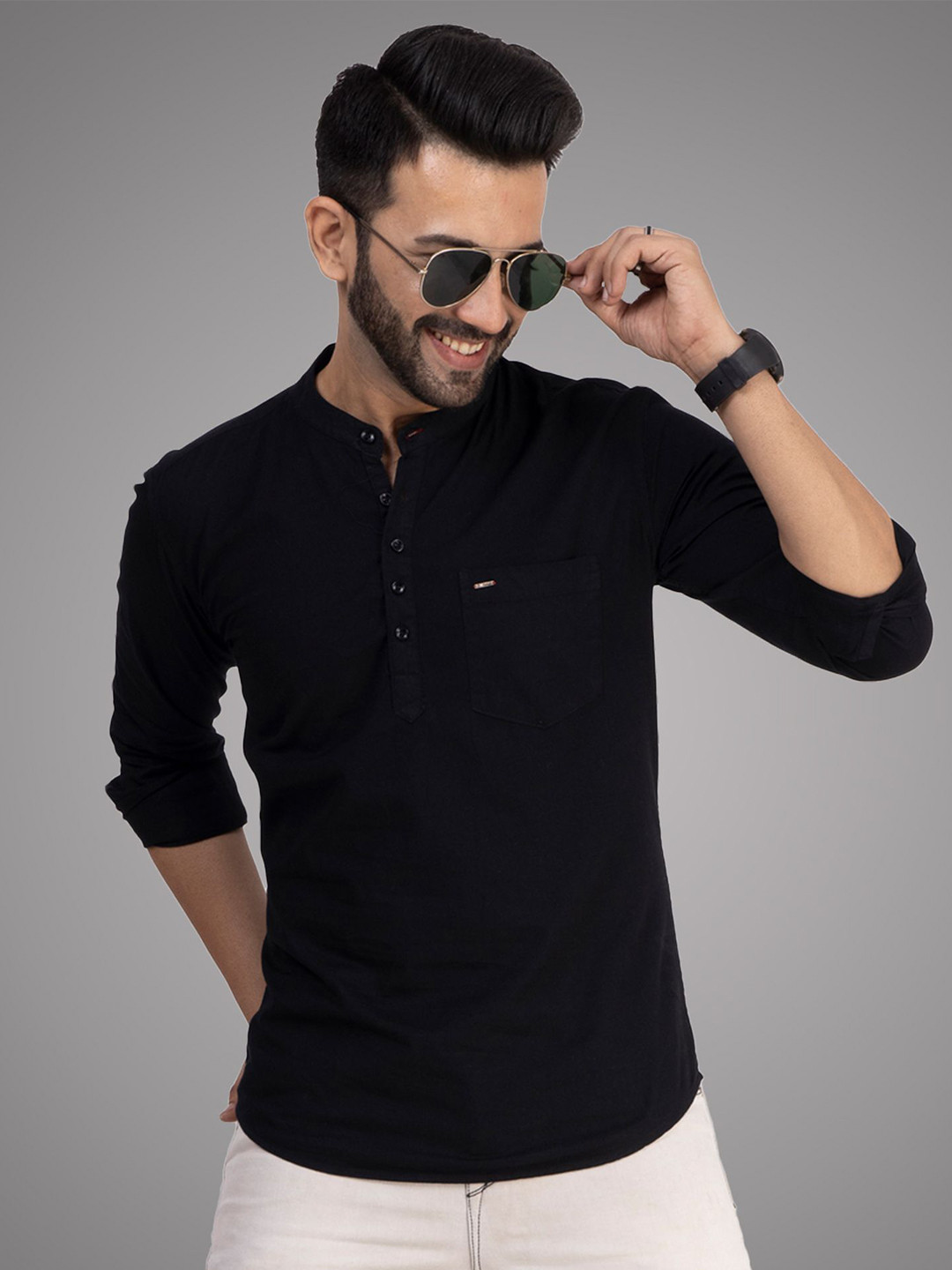 D Finish Men Solid Daily Cotton Straight Short Kurta