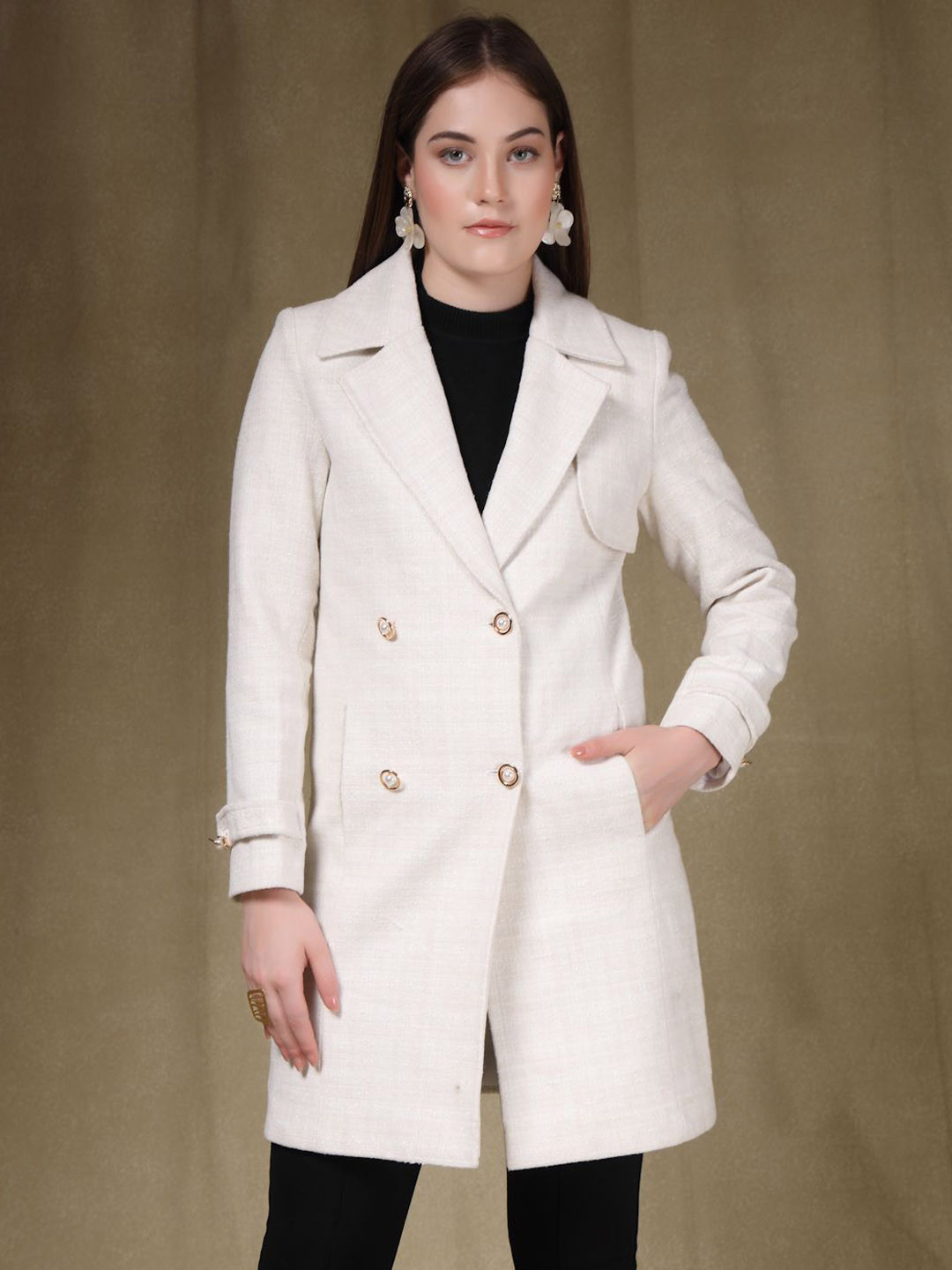 Juelle Notched Lapel Collar Stylished Single-Breasted Overcoat