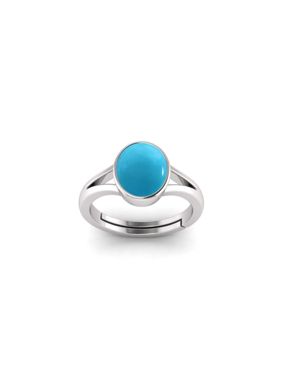 14.25 Ratti Silver Plated Adjustable Firoja Turquiose Gemstone Natural Stone Ring