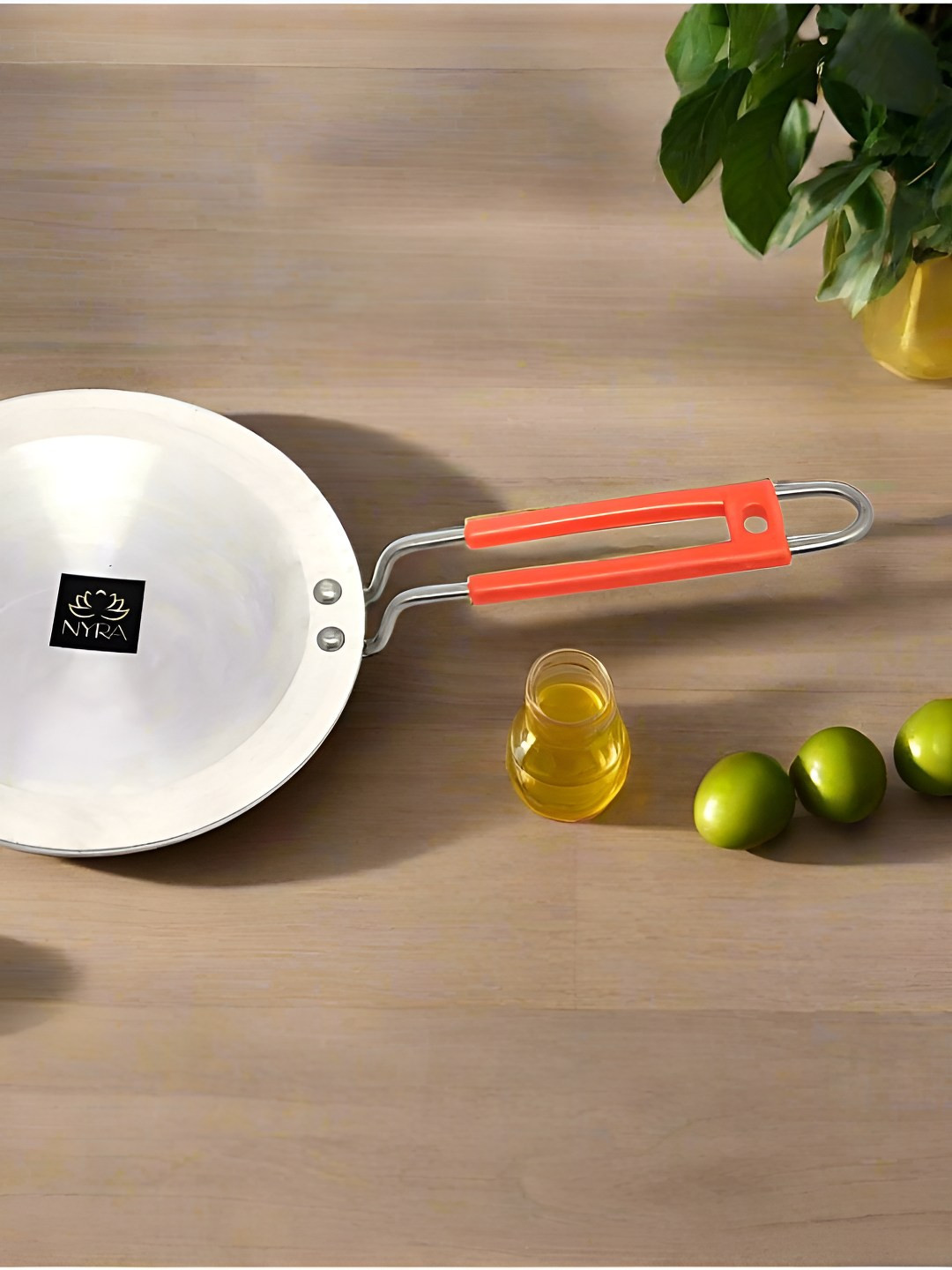 Nyra Kitchenware Silver-Toned & Red Dishwasher Safe Aluminium Tawa