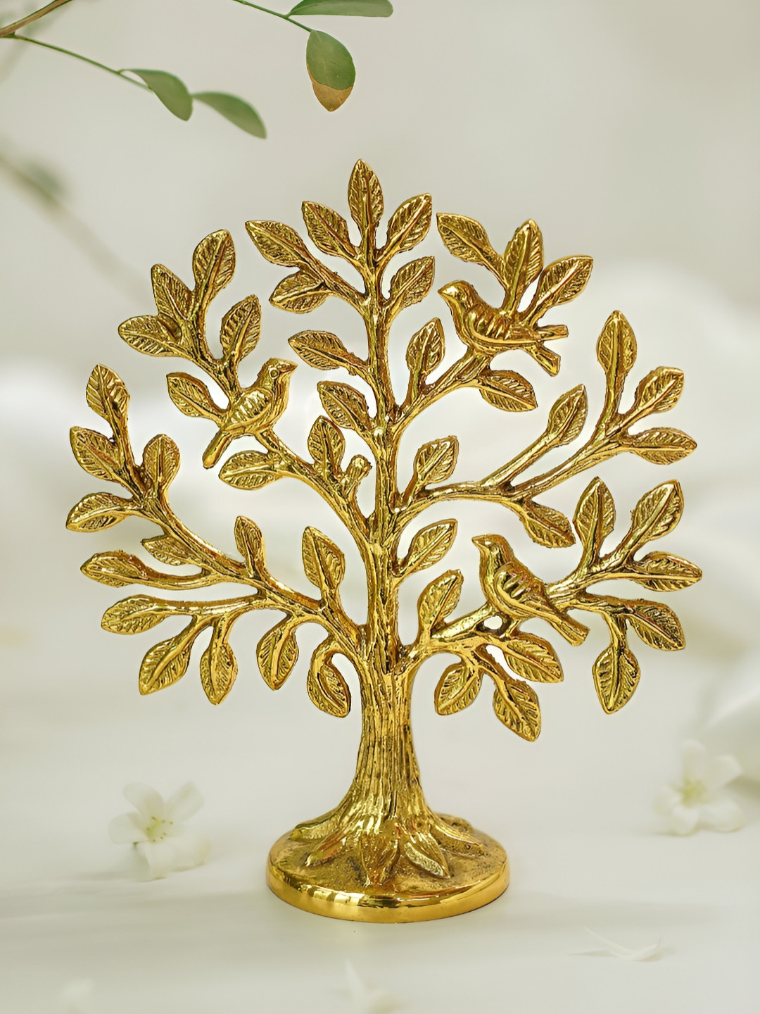 BEHOMA Gold-Toned Pure Brass Kalpvriksh Tree with Birds Showpiece