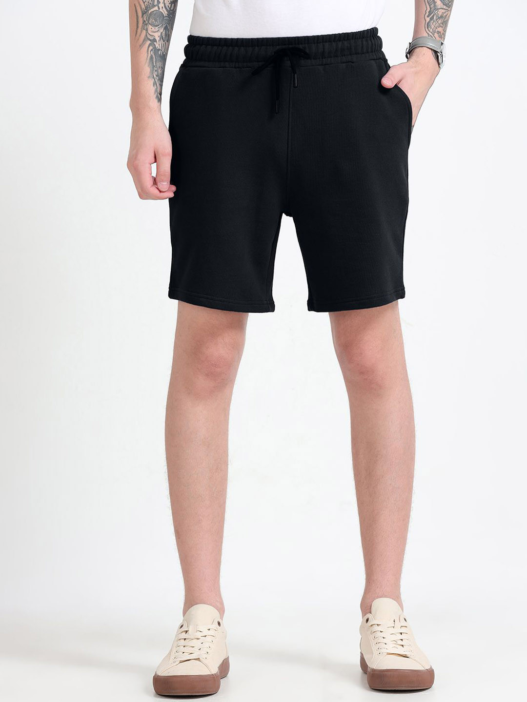 Espanshe Men Black Asheran Plain Cotton Shorts